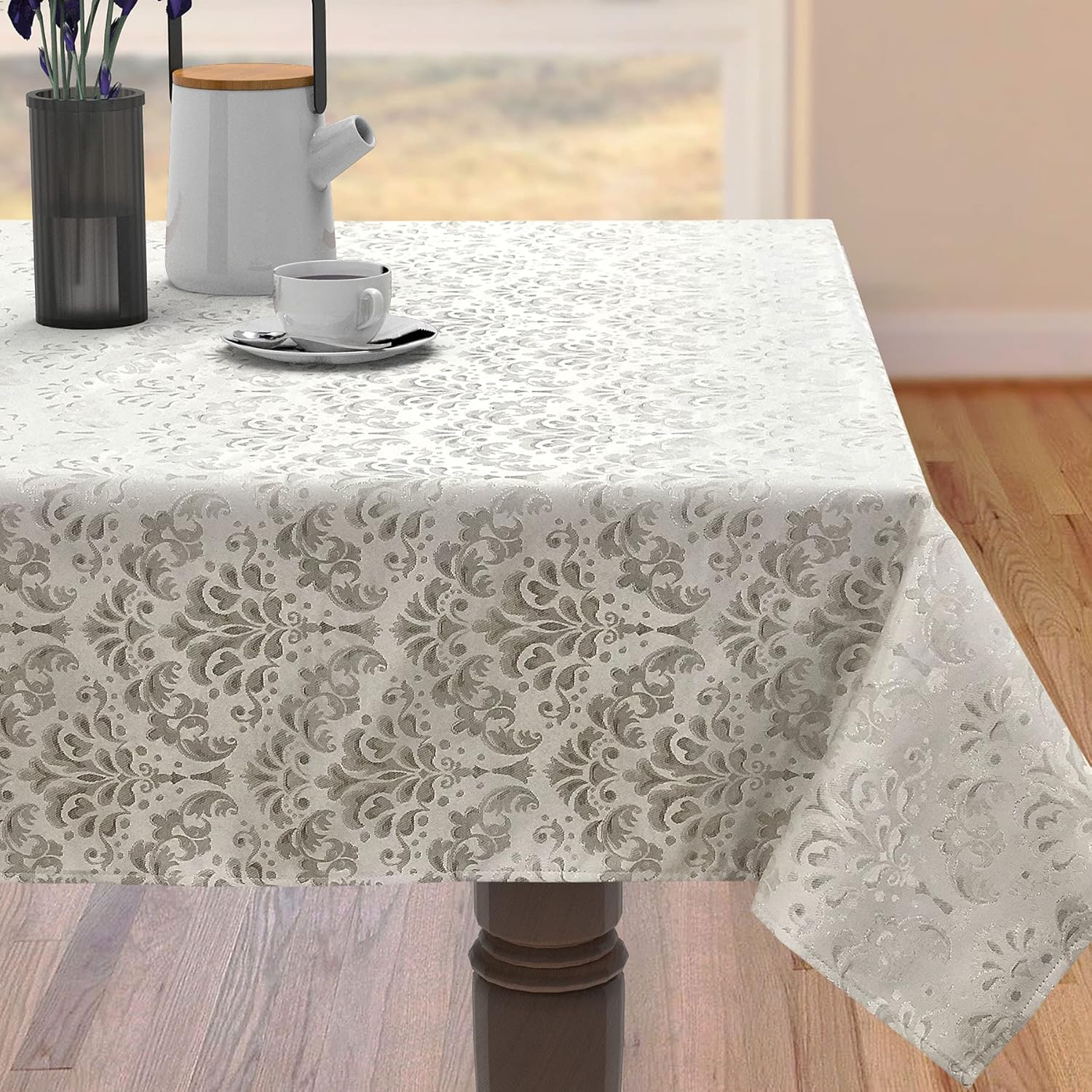 CAIT CHAPMAN HOME COLLECTION Shimmering Yarn Dyed Metallic Jacquard Woven Table Linen (60"x120" Tablecloth, Stripe)