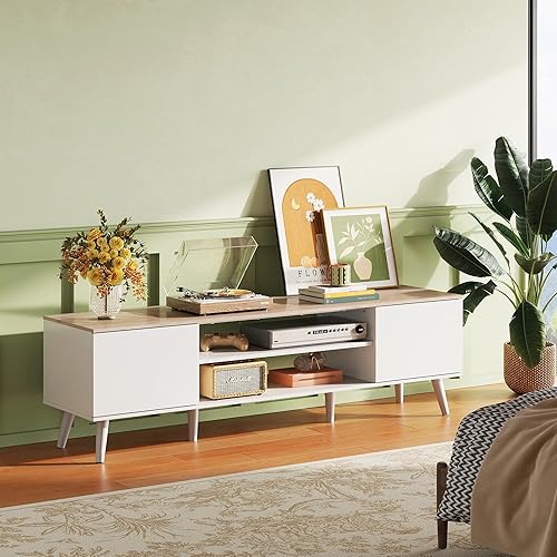 Miniatura 22 de WLIVE Soporte de TV para TV de 55 y 60 pulgadas, moderno centro de entretenimiento con armarios de almacenamiento, mesa consola de TV de mediados de