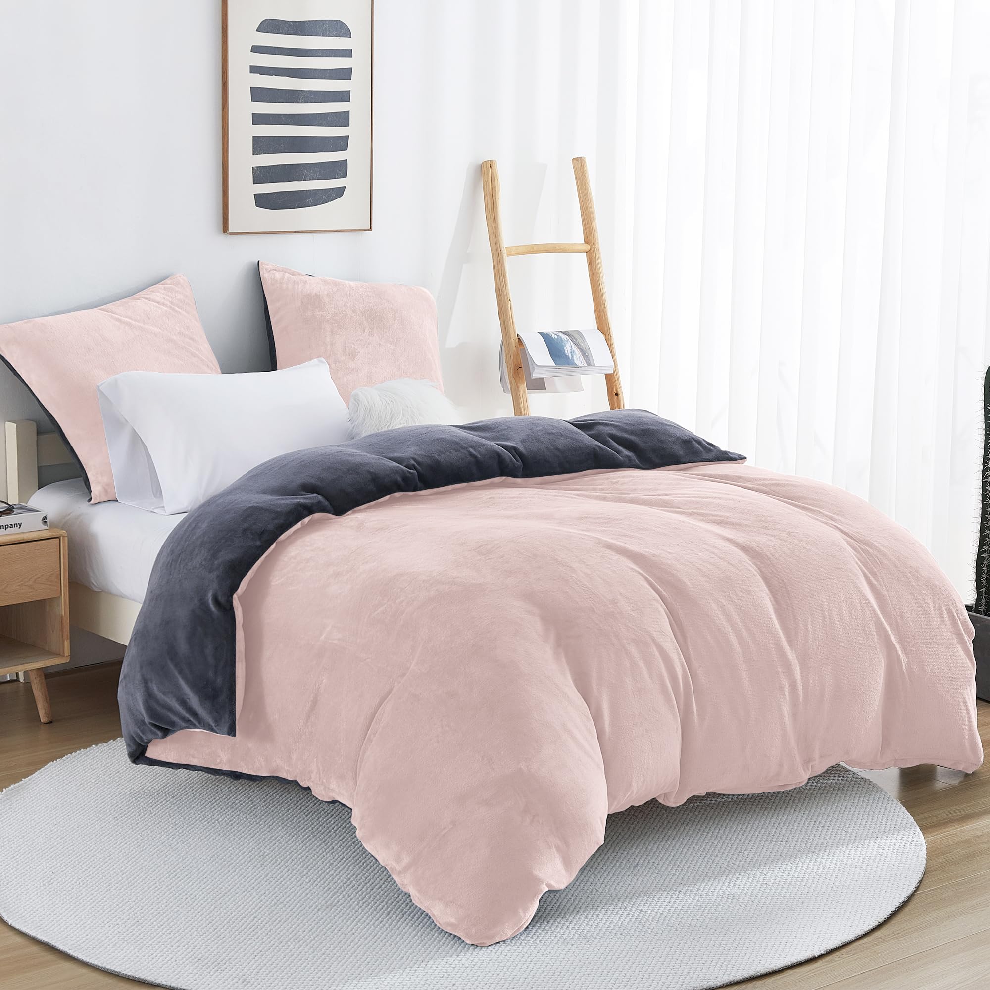 Viviland Winter Flanell Bettwäsche 155x220cm Bettdeckenbezug-Set Für Winter 1 Kissenbezüge 80x80cm- Rosa Fleece Dicke Winterbettwäsche - Warme Kuschelige Bettdeckenbezug mit Reißverschluss
