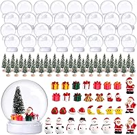 Vista 1 de Xinnun Kit de 96 piezas de bolas de nieve de Navidad de plástico de 3.9 pulgadas incluyendo 32 mini árboles de Navidad artificiales, 32 mini adornos