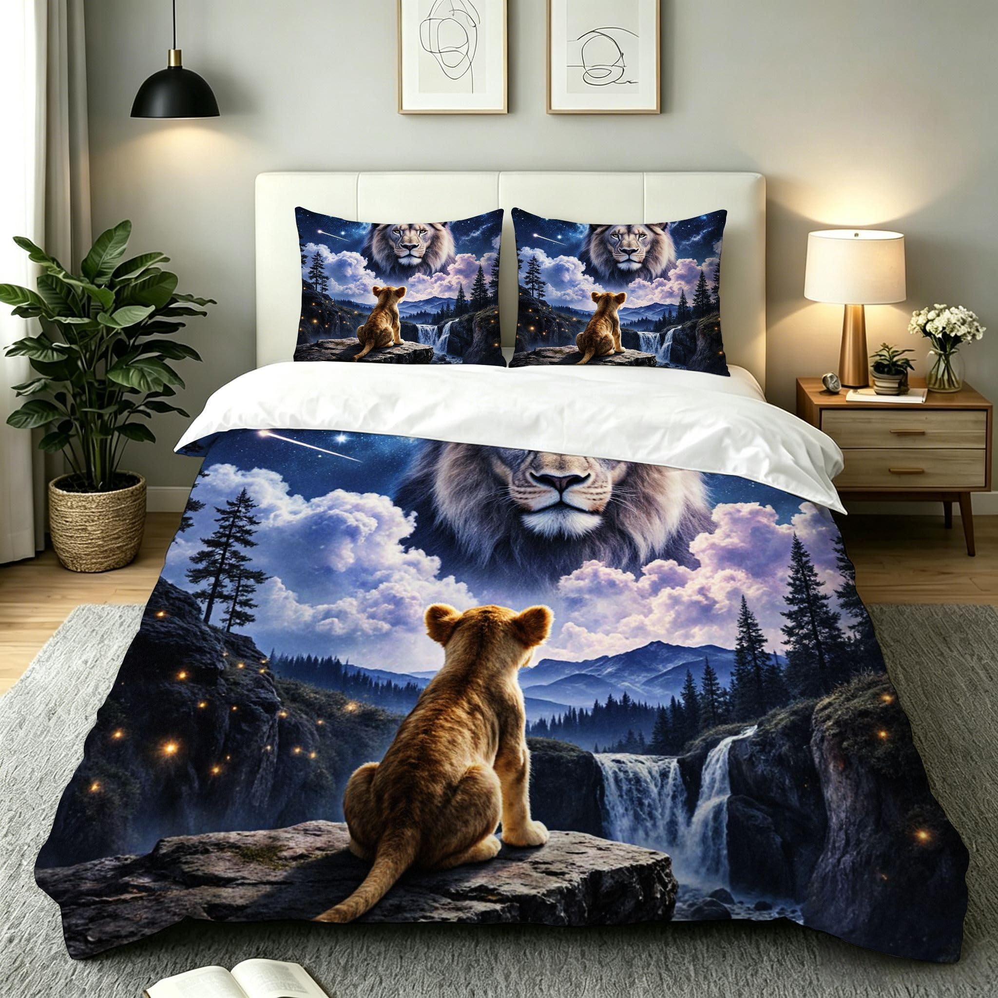 Ensemble de literie lion bleu en microfibre douce et soyeuse