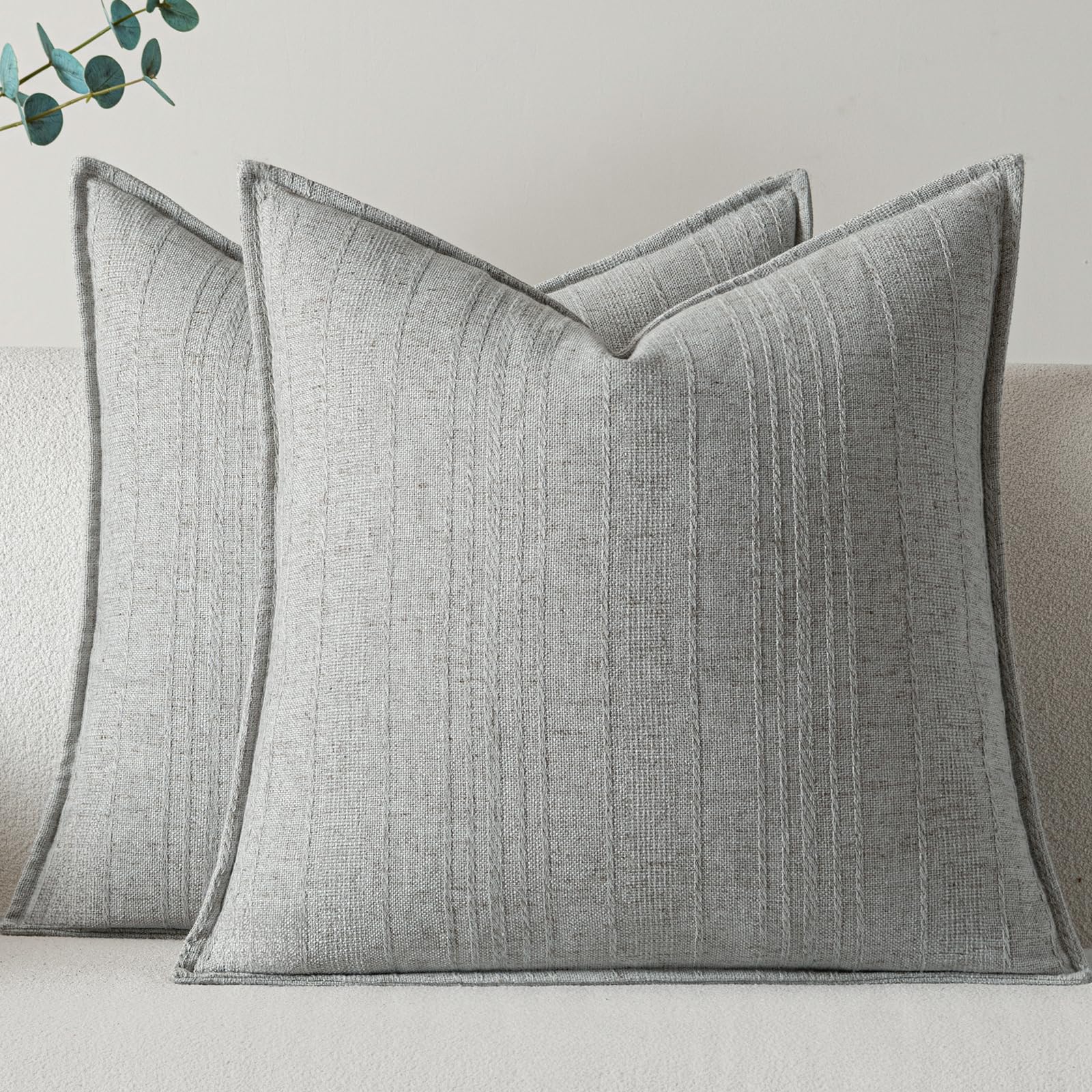 a moment Linen Pillow Covers Set of 2,Boho Farmhouse Throw Pillowcases Neutral Textured Decorative Covers for Couch Sofa Bed, Soft Linen Blend Accent Case Cushion Home Decor 18"x18"Light Grey Light Grey 18" x 18" (Pack of 2)
