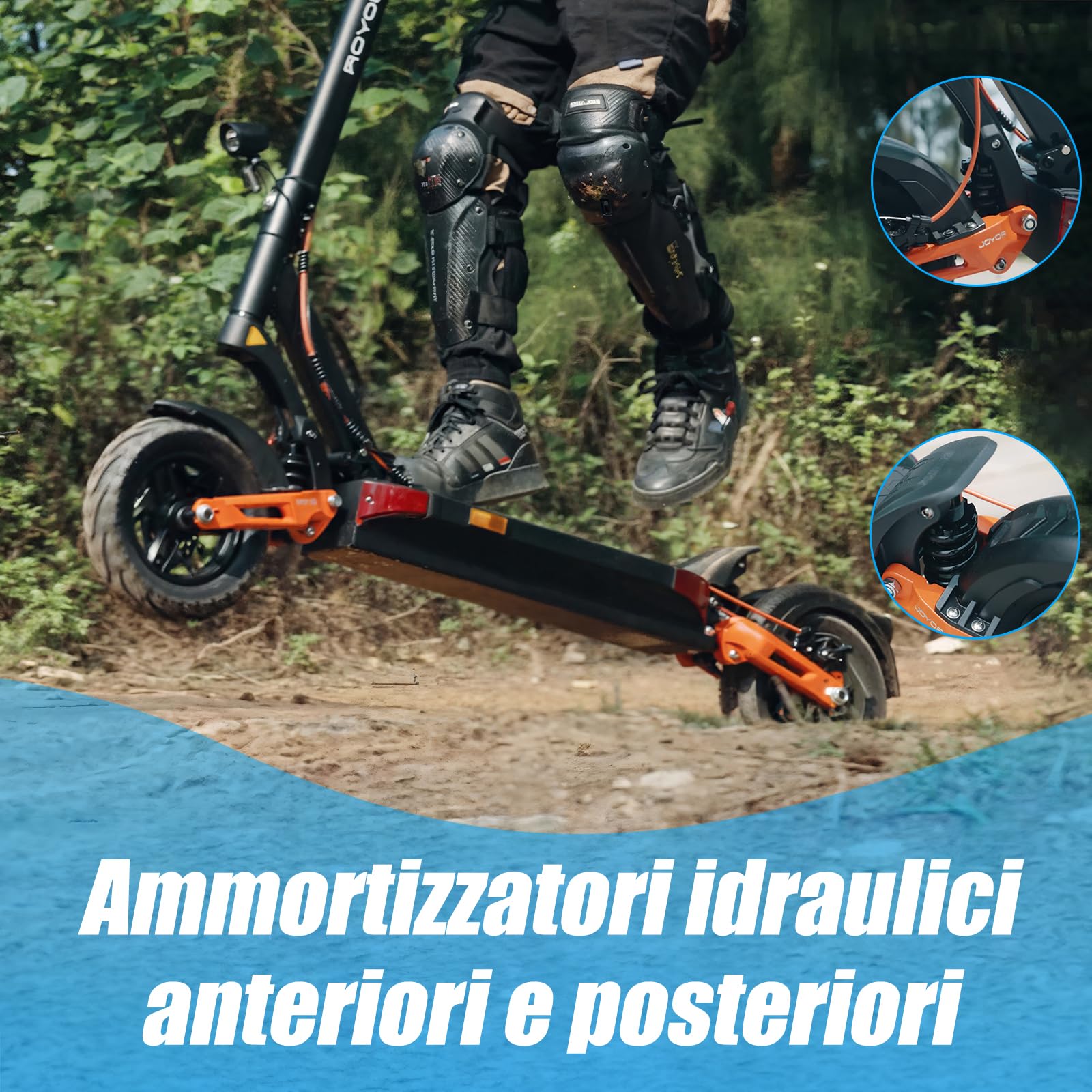 JOYOR Monopattino Elettrico, 60-90KM 48/60V 18Ah, Carico 150kg, Doppio Ammortizzatore e Freni a Disco Anteriori e Posteriori, Monopattino Elettrico per Adulti Pieghevole