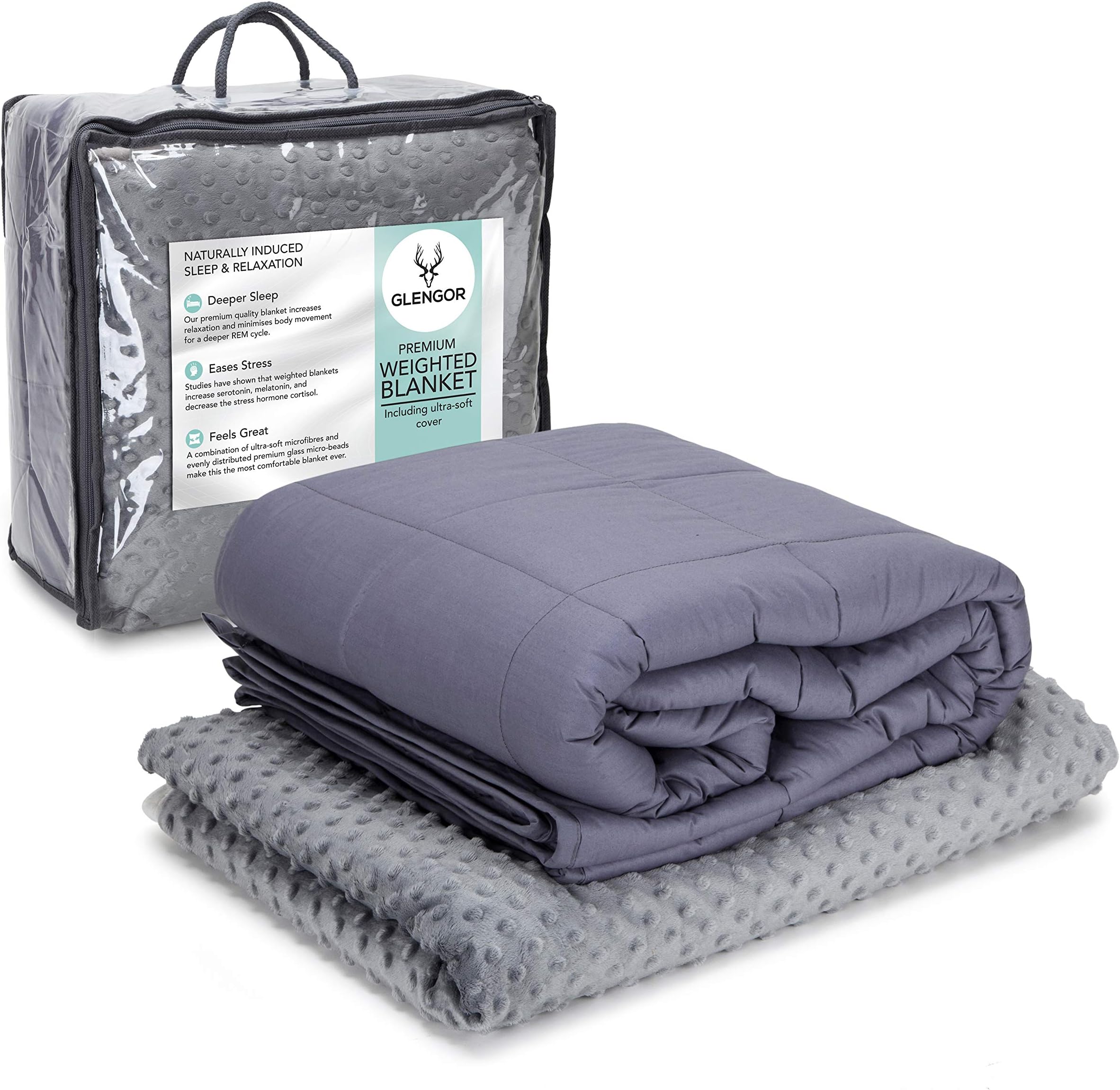 Glengor Weighted Blanket & Cover 6.8kg Double Size | Perfect Sensory Therapy for People with Anxiety, Autism, ADHD, Insomnia or Stress | Perfect for Adult Relaxation | Heavy Weight | 150cm x 200cm