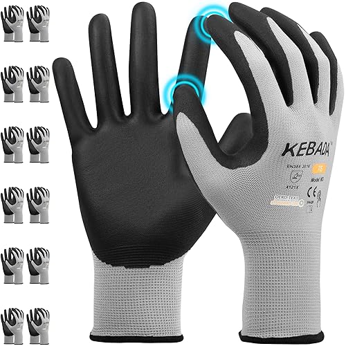 W3 - Guantes de trabajo para hombres y mujeres, guantes de trabajo de nailon para pantalla táctil, 12 pares de guantes protectores recubiertos de