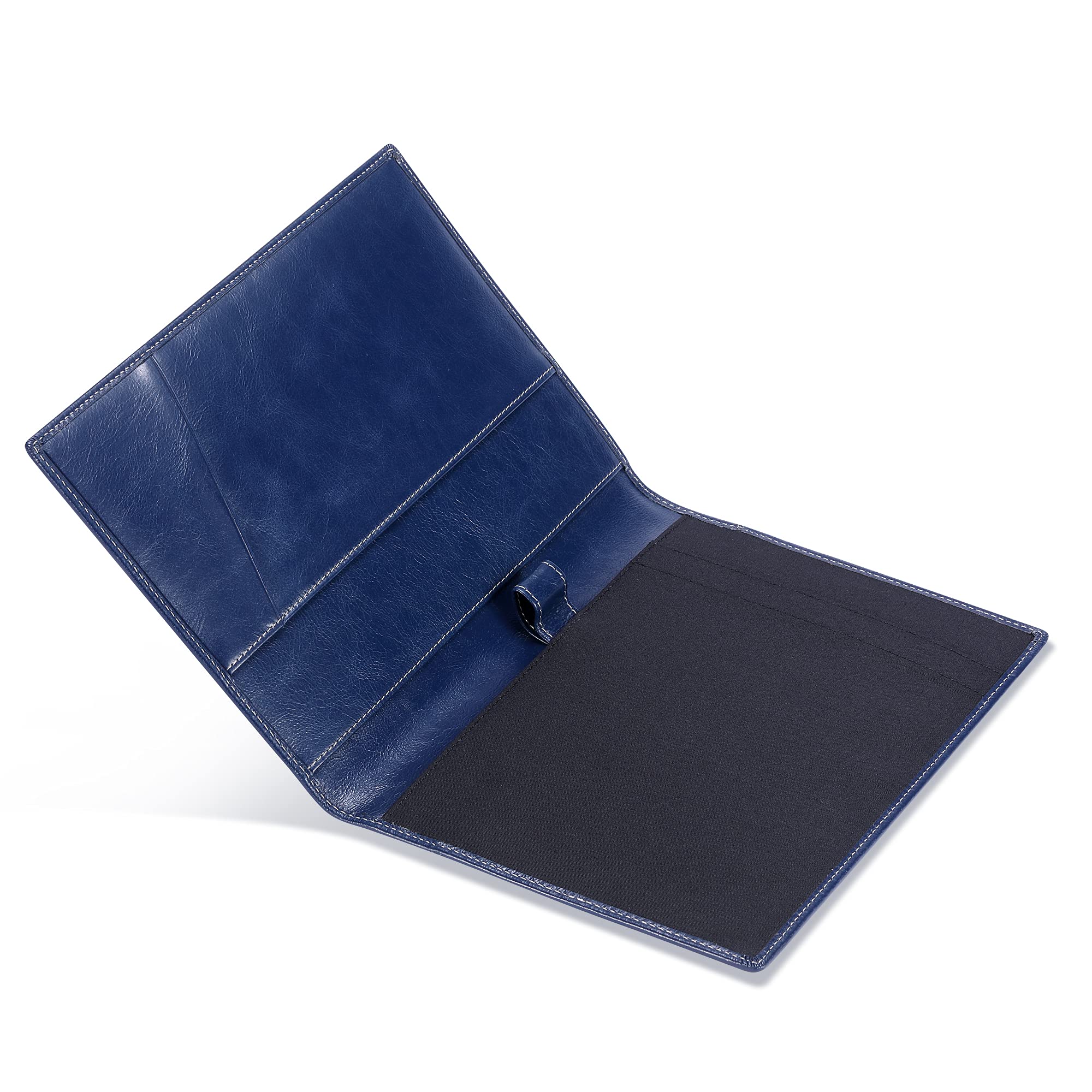 Carpeta de cuero para hombres y mujeres con lazo para bolígrafo, piel de becerro italiana, carpeta de negocios (azul envejecido)
