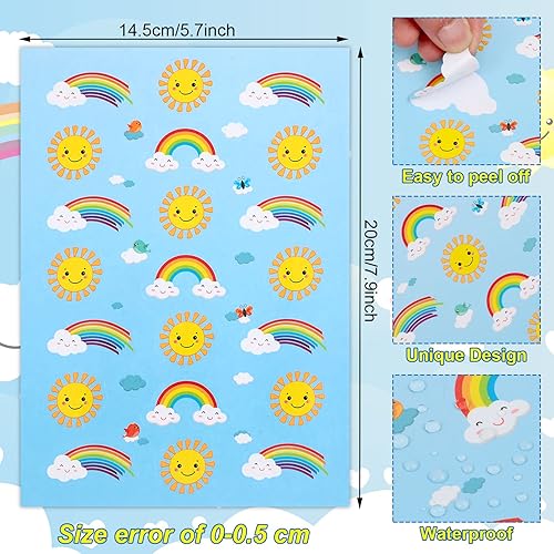 Miniatura 2 de 483 calcomanías de nubes de sol, arco iris, para niños, con texto en inglés Hello Sunshine, multicolor con diseño de arco iris y nubes para verano,