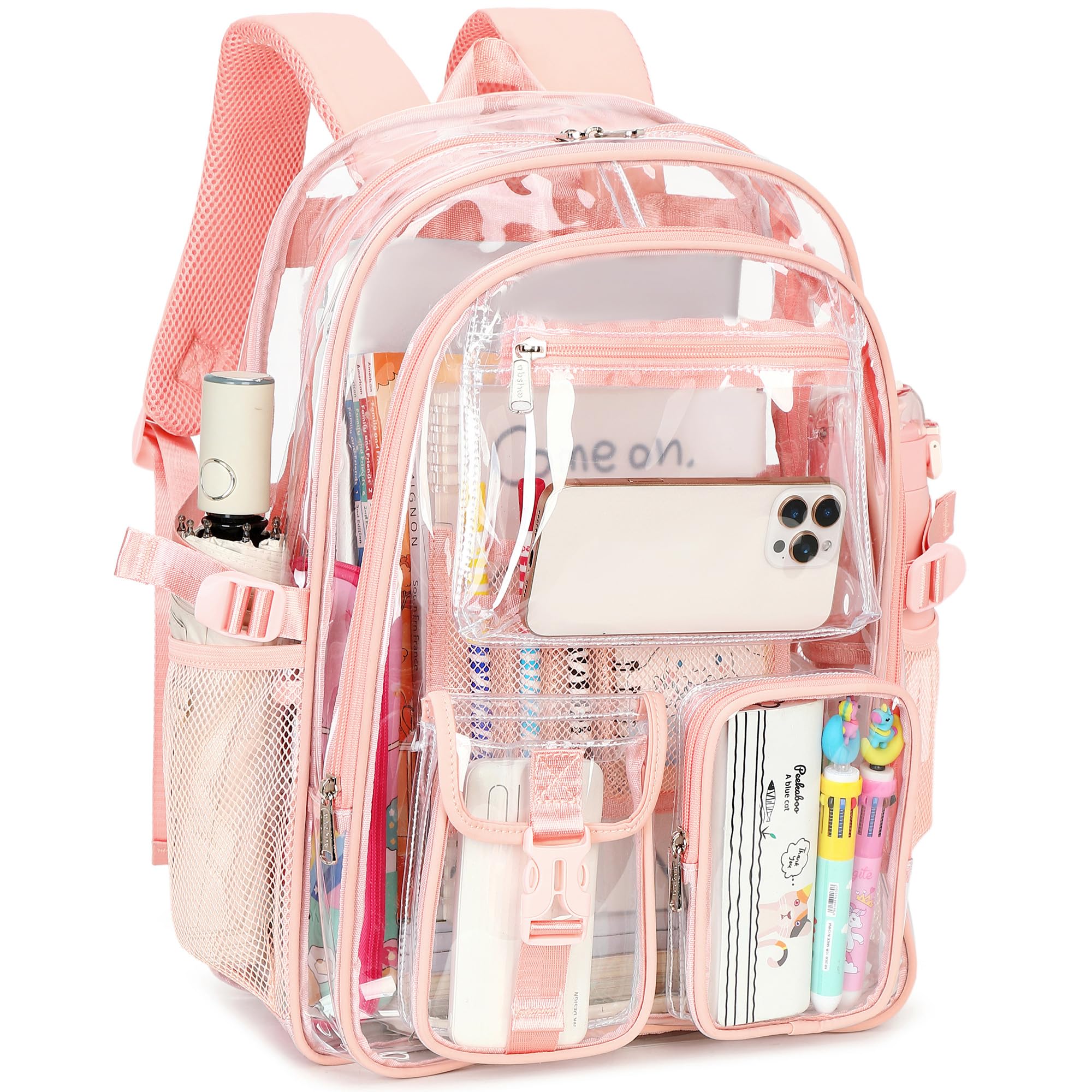 abshoo Large Clear Backpack For Girls Women School Bookbag Heavy Duty Transparent Backpacks (Baby Pink)