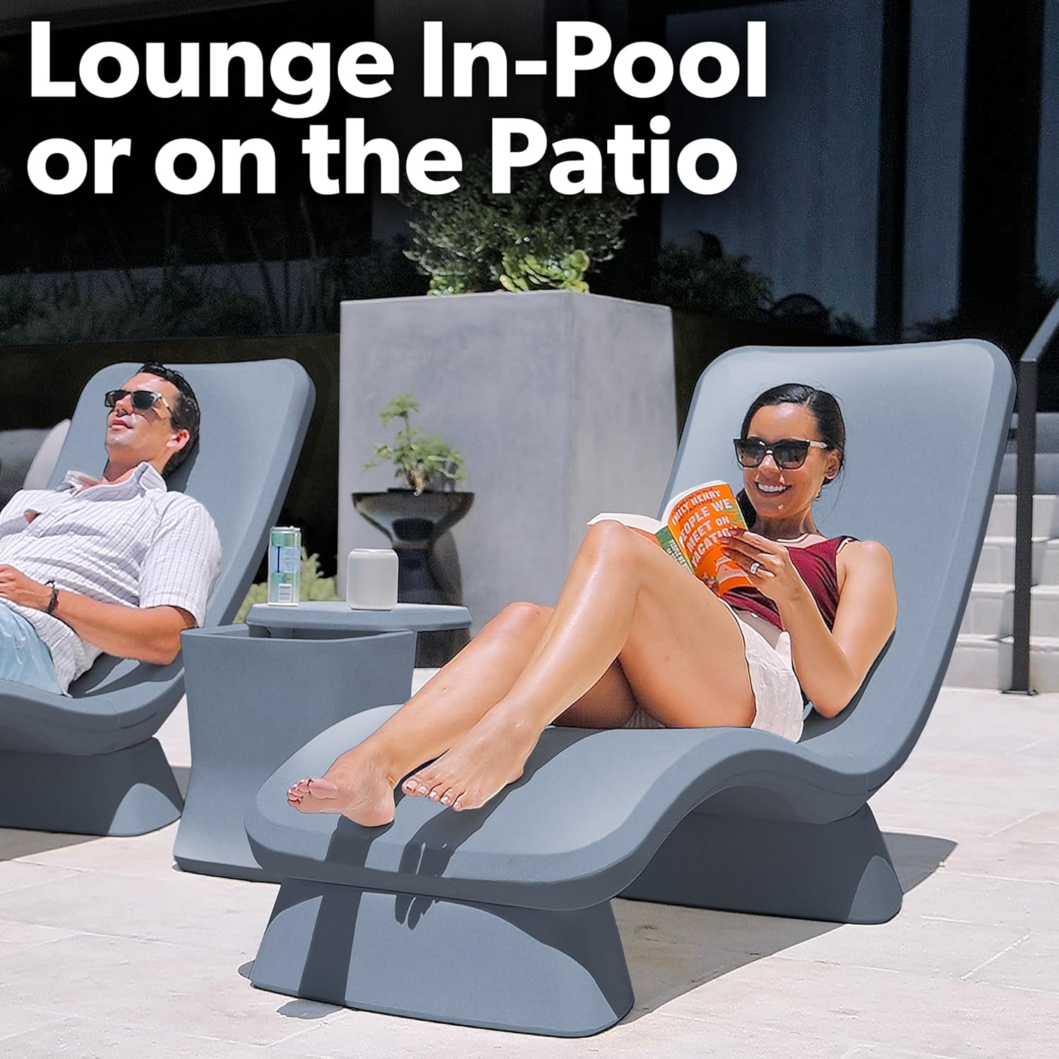 GoSports Coast Modern in Pool Lounge Chair - Waterproof & Weighted Chaise Lounger - Outdoor Furniture for Patio or in Baja Shelf, Stone Blue