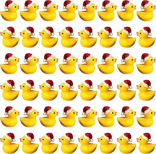 50 piezas de pato de Navidad en miniatura, exquisitas mini figuras de pato, lindos patos de goma pequeños para decoración de Navidad, cumpleaños,