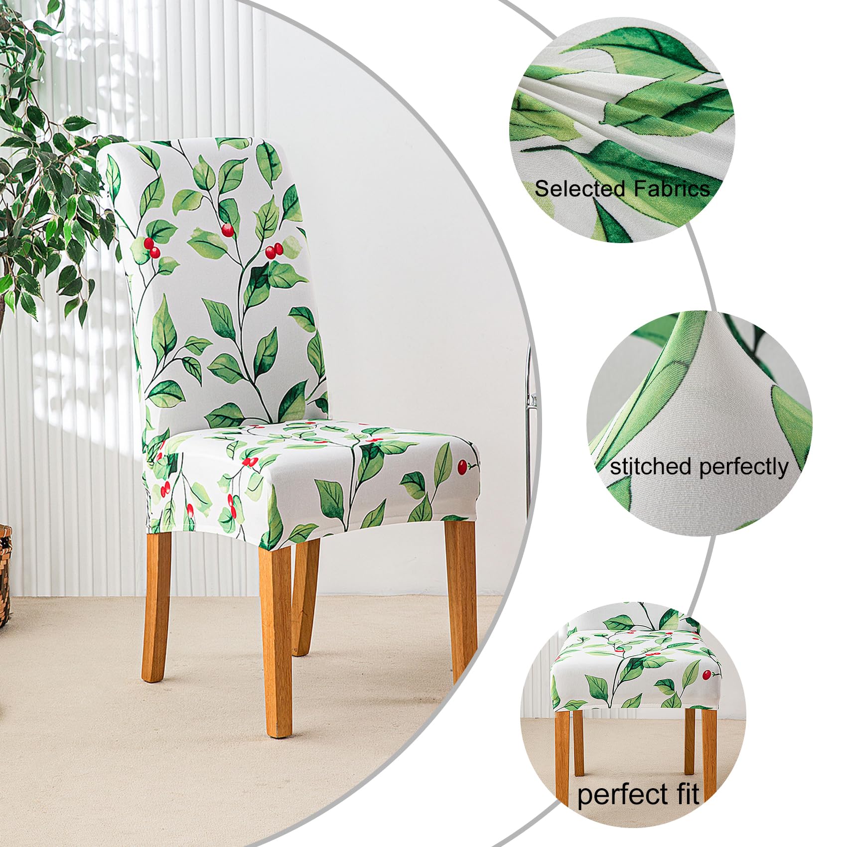 HZDHCLH Chair Covers Slipcovers 4/6 PCs Stretch Removable Washable Short Dining Chair Protector Cover Seat for Hotel,Dining Room,Ceremony (Full of greenery,6 PCS) - Image 2