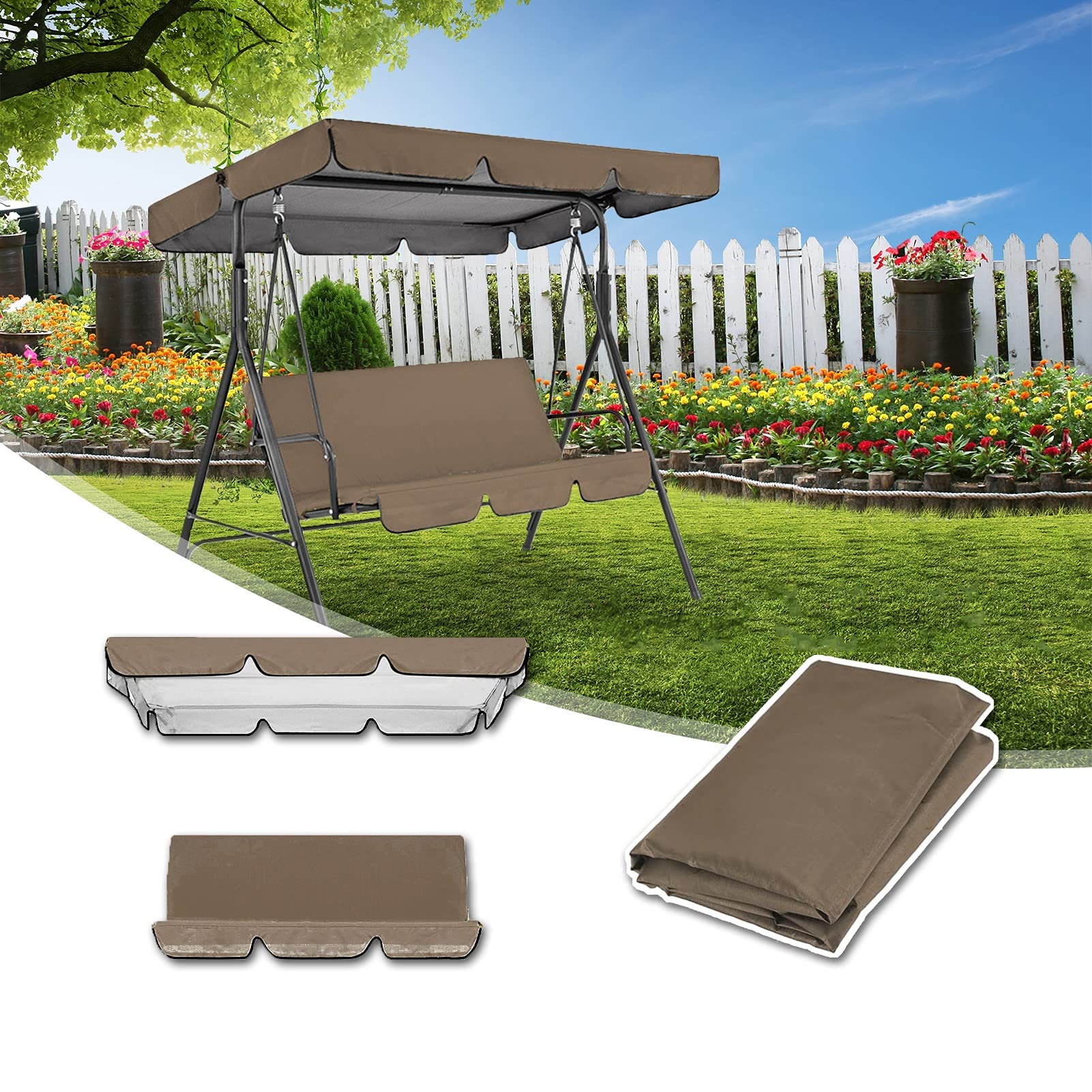 Copertura Tetto Dondolo Impermeabile - Ricambio In Oxford 210D Con Rivestimento PU, Anti-UV E Anti-Acqua, Grigio 164x114x15 Cm - Foto 10