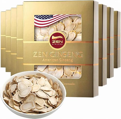 8 cajas de rebanada de ginseng americano de Wisconsin (4 oz/caja) 32 onzas en total: rendimiento y salud mental para hombres y mujeres