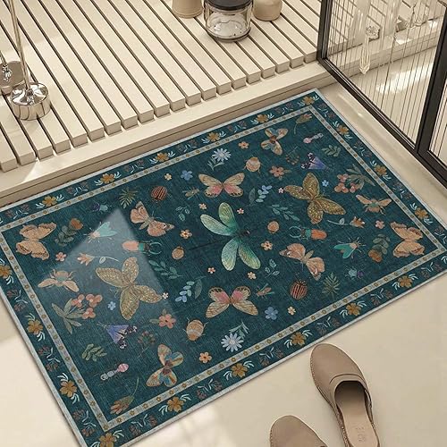 Miniatura 84 de Alfombra de Puerta Floral para Entrada, Alfombra Pequeña Lavable de 2x3, Alfombra Boho para Puerta Delantera, Alfombras de Área Antideslizantes,