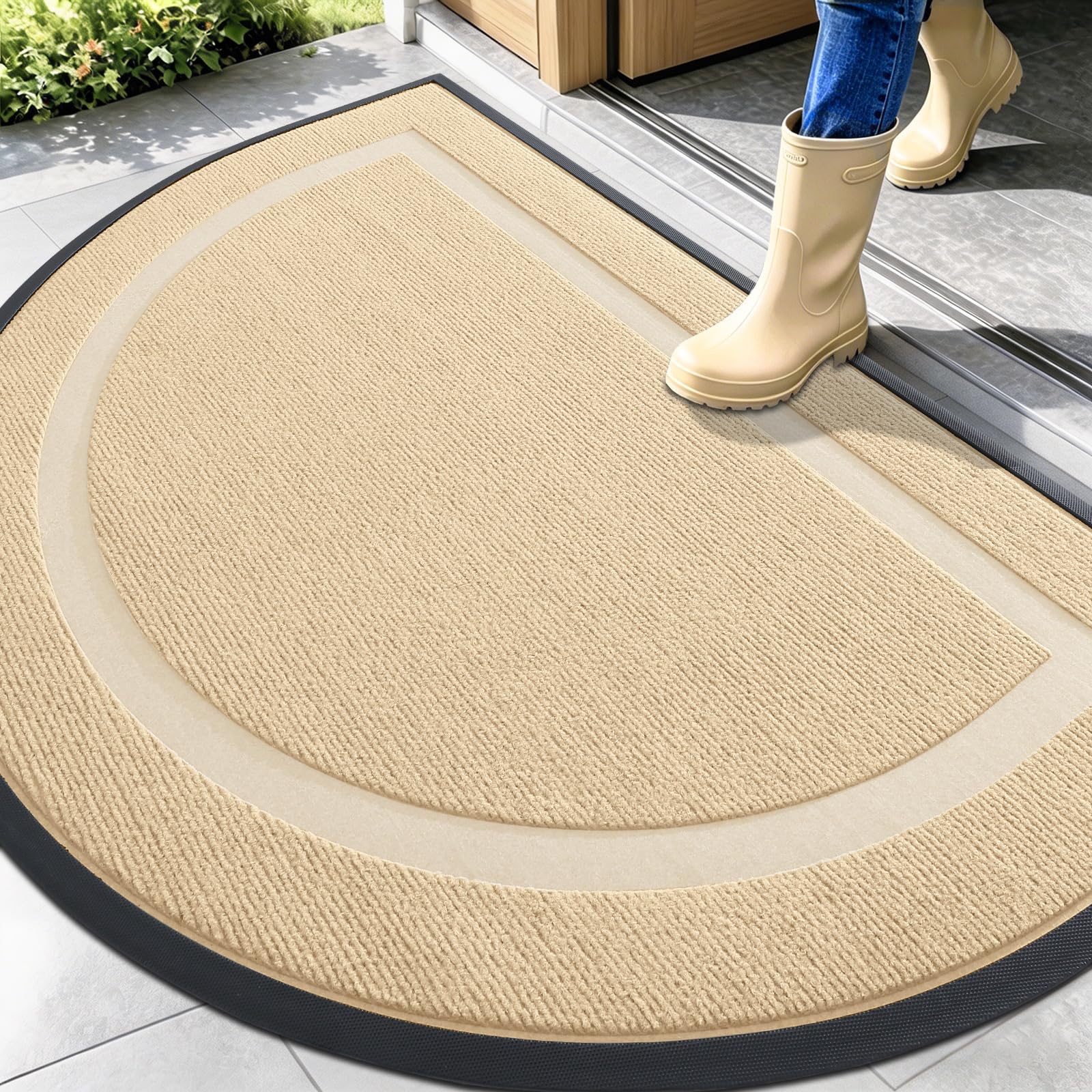 OLANLY Half Circle Front Door Mat Outside 47x32 All-Season Rubber Doormat