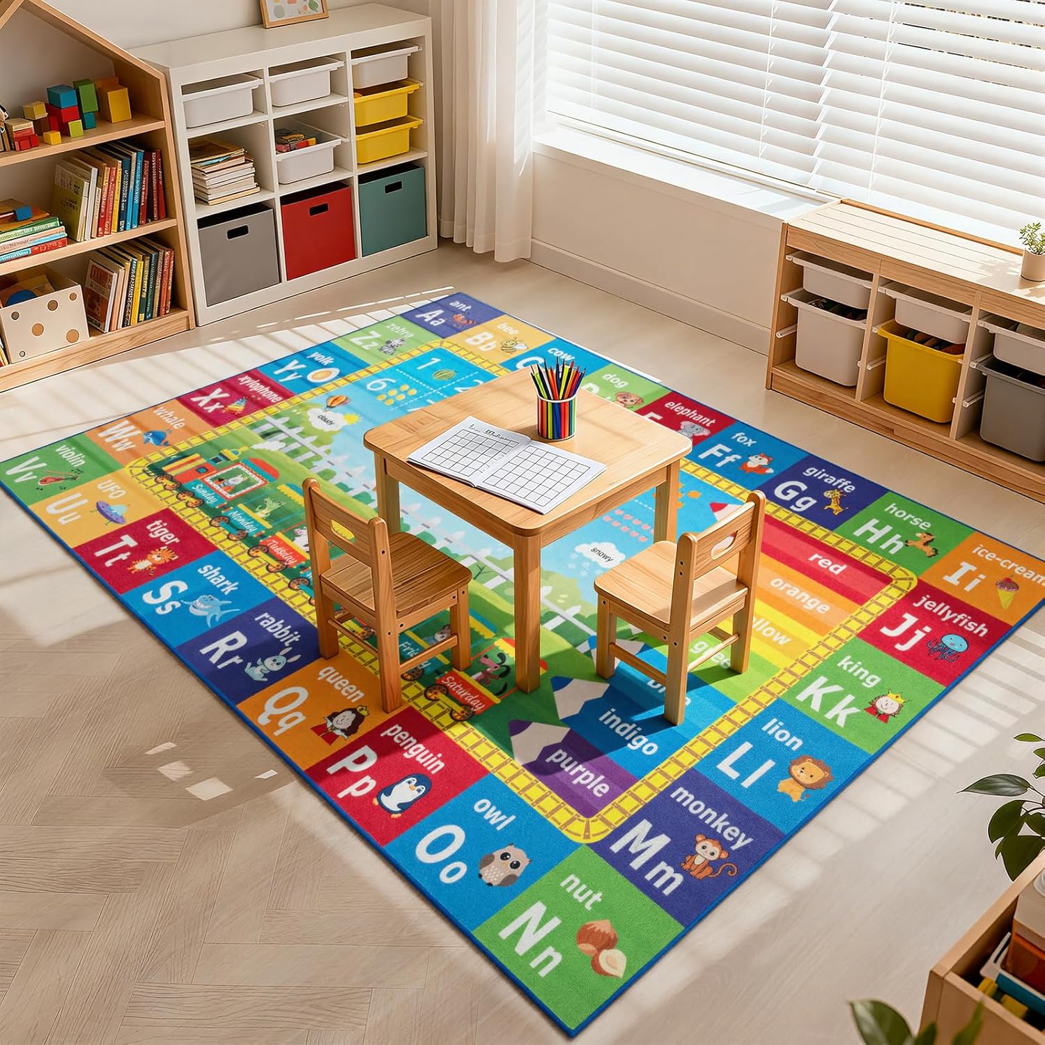 ST. BRIDGE Educational Kids Area Rug 8x10 Feet, Non Slip Play Mat Learning with ABC Alphabet, Numbers & Animals for Preschool Toddler, Soft Washable Carpet for Playroom Nursery Classroom Bedroom