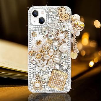Guppy for iPhone 8 Plus/iPhone 7 Plus Case Women Luxury 3D Bling Shiny Rhinestone Diamond Crystal Pearl Handmade Pendant Iron Tower Pumpkin Car Flowers Soft Protective Anti-Fall Case