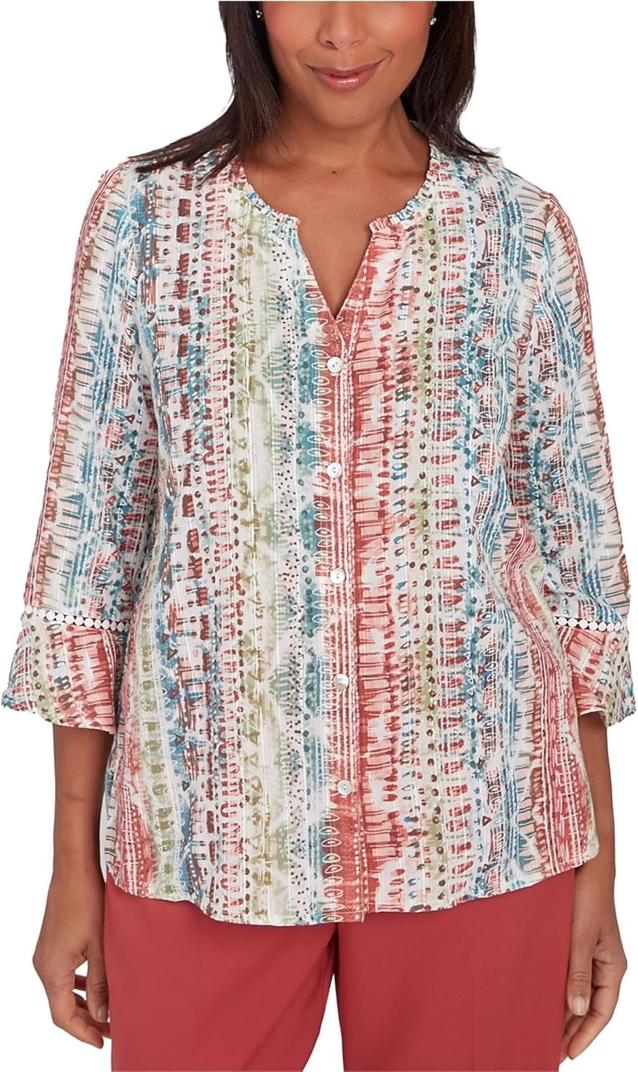 Alfred Dunner Women's Sedona Sky Vertical Button Down Stripe Top