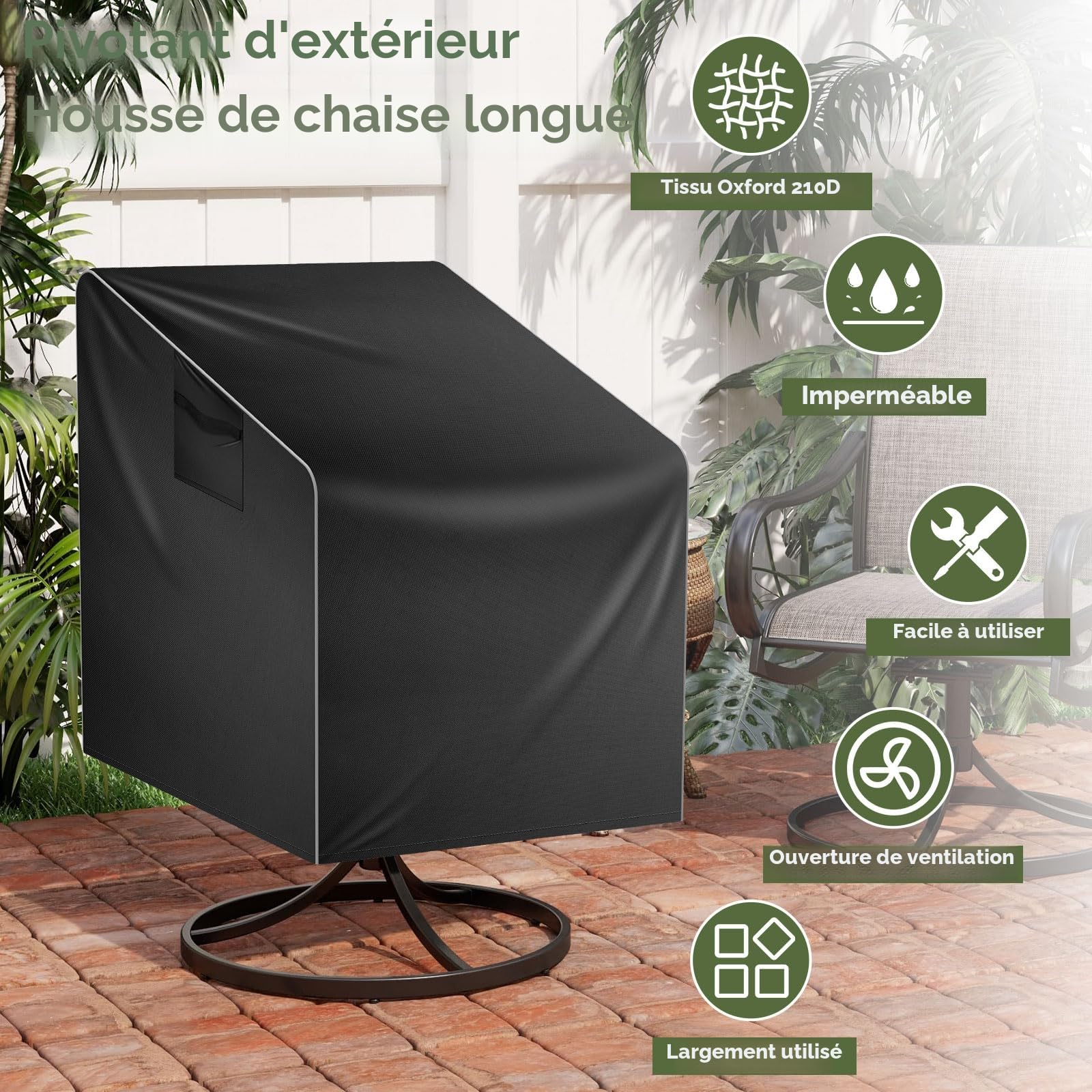 Housse Fauteuil Jardin Imperméable 100x85x75cm Oxford 210d Noir Protection Chaise Extérieur pour Fauteuil Pivotant