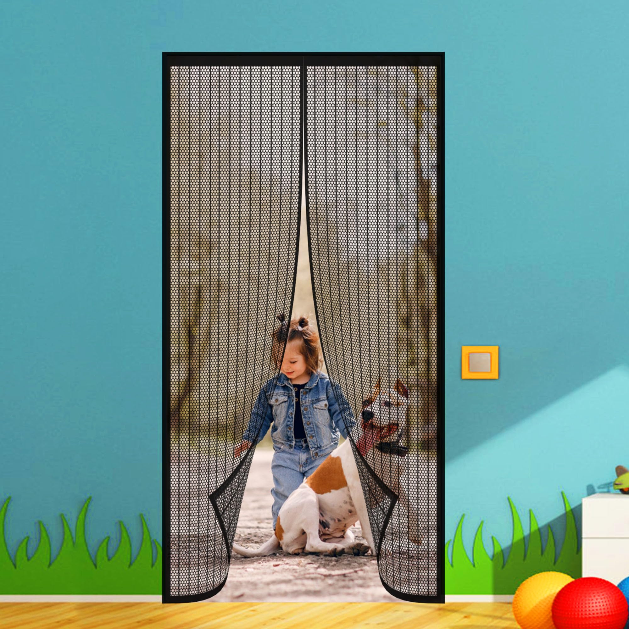 Rideau magnétique anti-insectes noir 107x229 cm : moustiquaire idéale pour porte de terrasse
