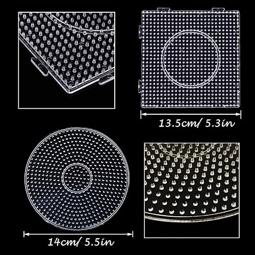Miniatura 2 de Allazone - Paquete de 6 tableros de cuentas fusibles de 0.197 in, cuadrados, grandes, redondos, de plástico transparente, con 4 pinzas de cuentas