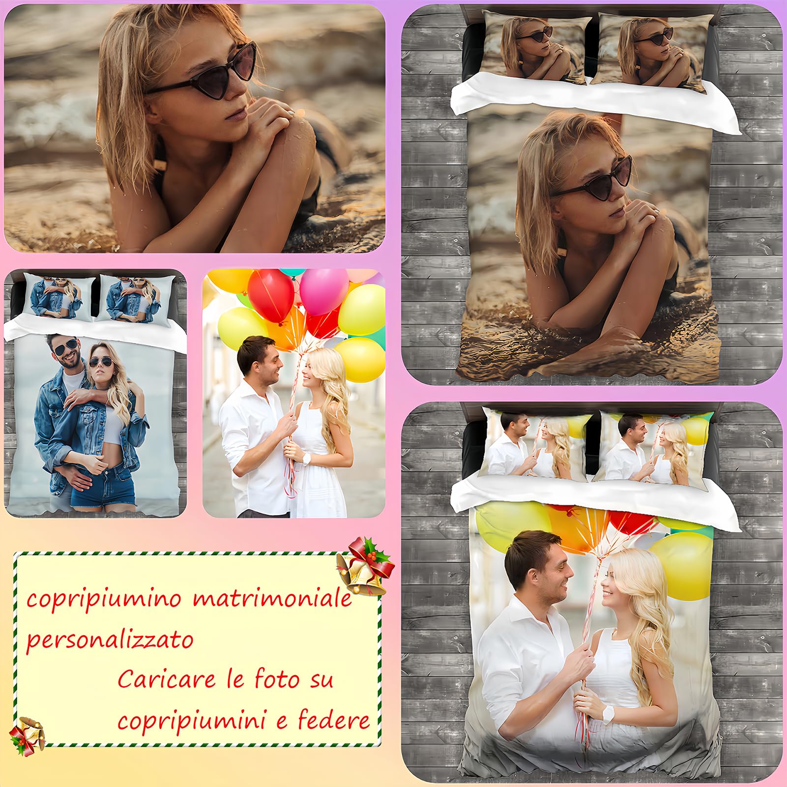 Copripiumino personalizzato,set di biancheria da letto personalizzato con foto/testo/logo,design fai da te,speciale per amici,coppie,compleanno,anniversario,220 x 240cm