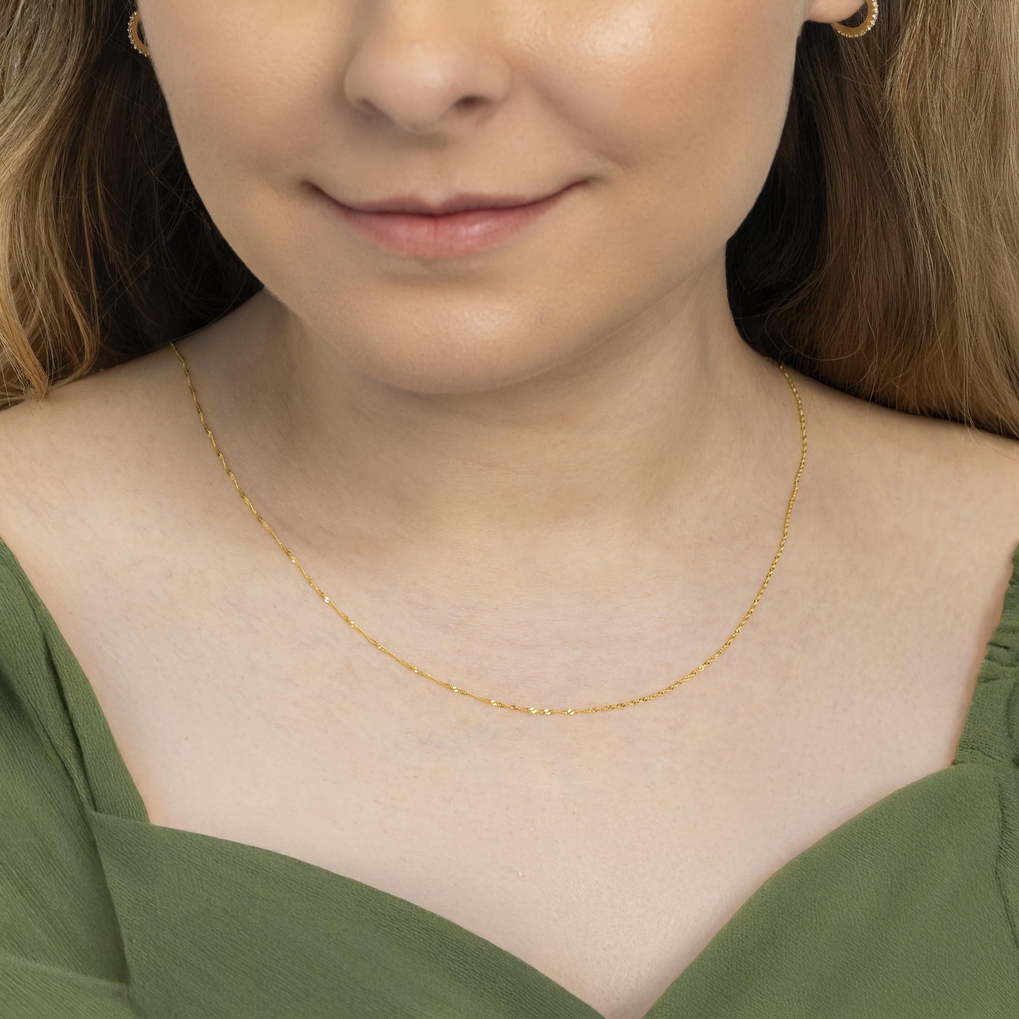 Amberta Cadena en Oro de 14 18 Quilates para Mujer y Hombre | Collar Fino Elegante Sólido Veneciano Barbado Singapur Delicado Gargantilla 40 45 50 cm