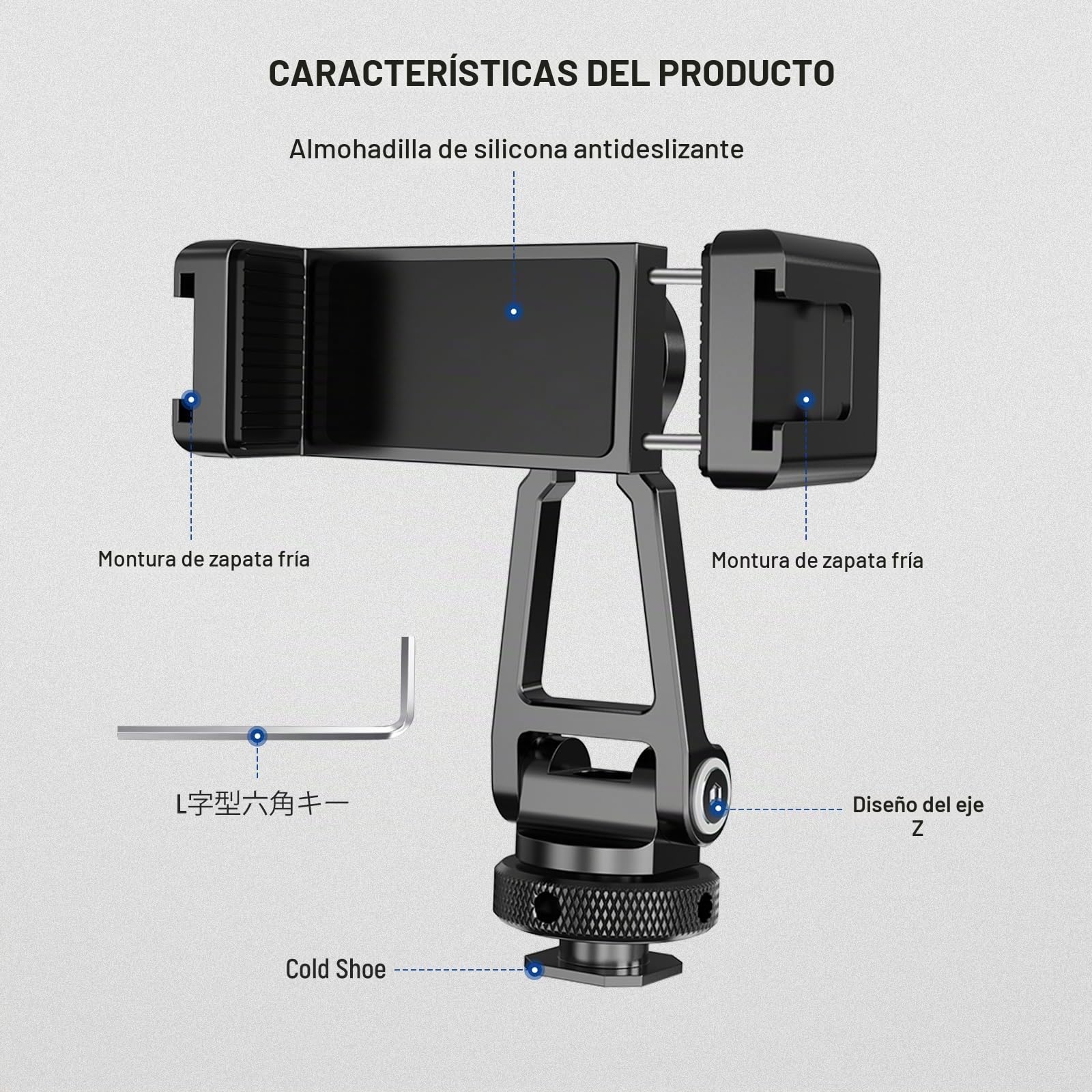 NEEWER Adaptador de Montaje de trípode de Metal para teléfono con Base de Zapata fría, Soporte de teléfono de 360° con 2 Soportes de Zapata fría para luz de Video y micrófono para vlogging, Universal