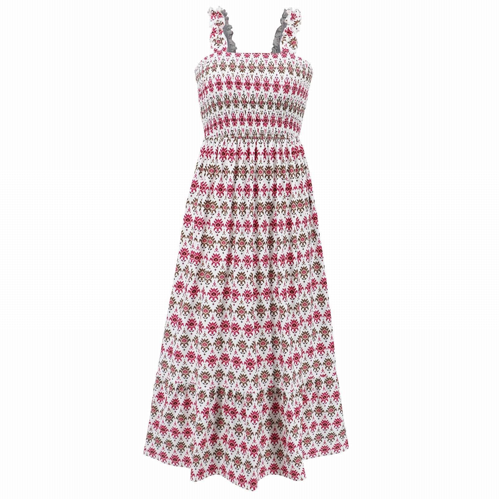 Abito estivo da donna, lungo, per il tempo libero, leggero e arioso, con motivo floreale, elegante e incantevole, con scollo quadrato, abito da spiaggia con spalline