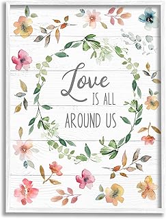 Stupell Industries Love is Around Us Motivational Spring Phrase Watercolor Flowers, Design by Carol Robinson, 11 x 14