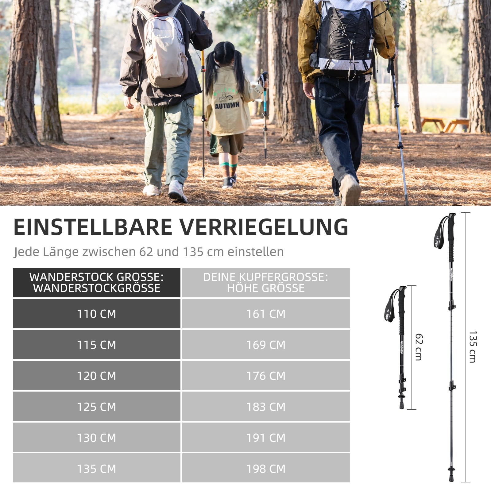 Naturehike Bâton De Marche Pliable Ultra Léger Aluminium – Réglable 61-135 Cm – Homme & Femme – Idéal Randonnée