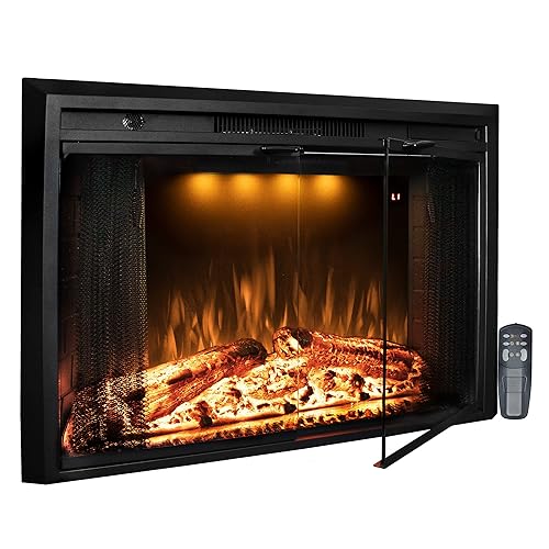 Benrocks 36” Electric Fireplace Inserts with Glass Door and Mesh