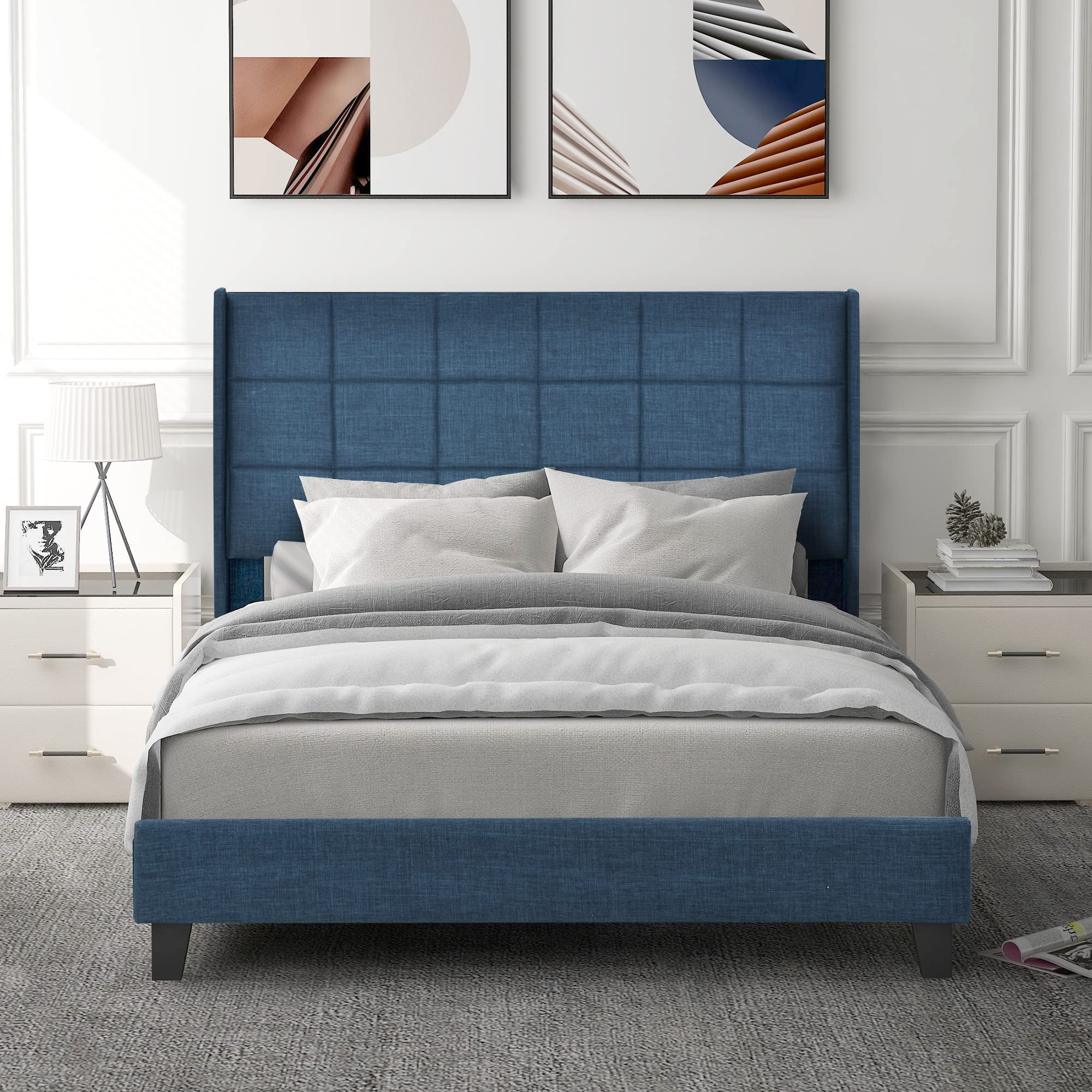 ModernLuxe Canapé tapizado individual con cabecero para dormitorio adulto y adolescente (gris claro, 140 x 200 cm)