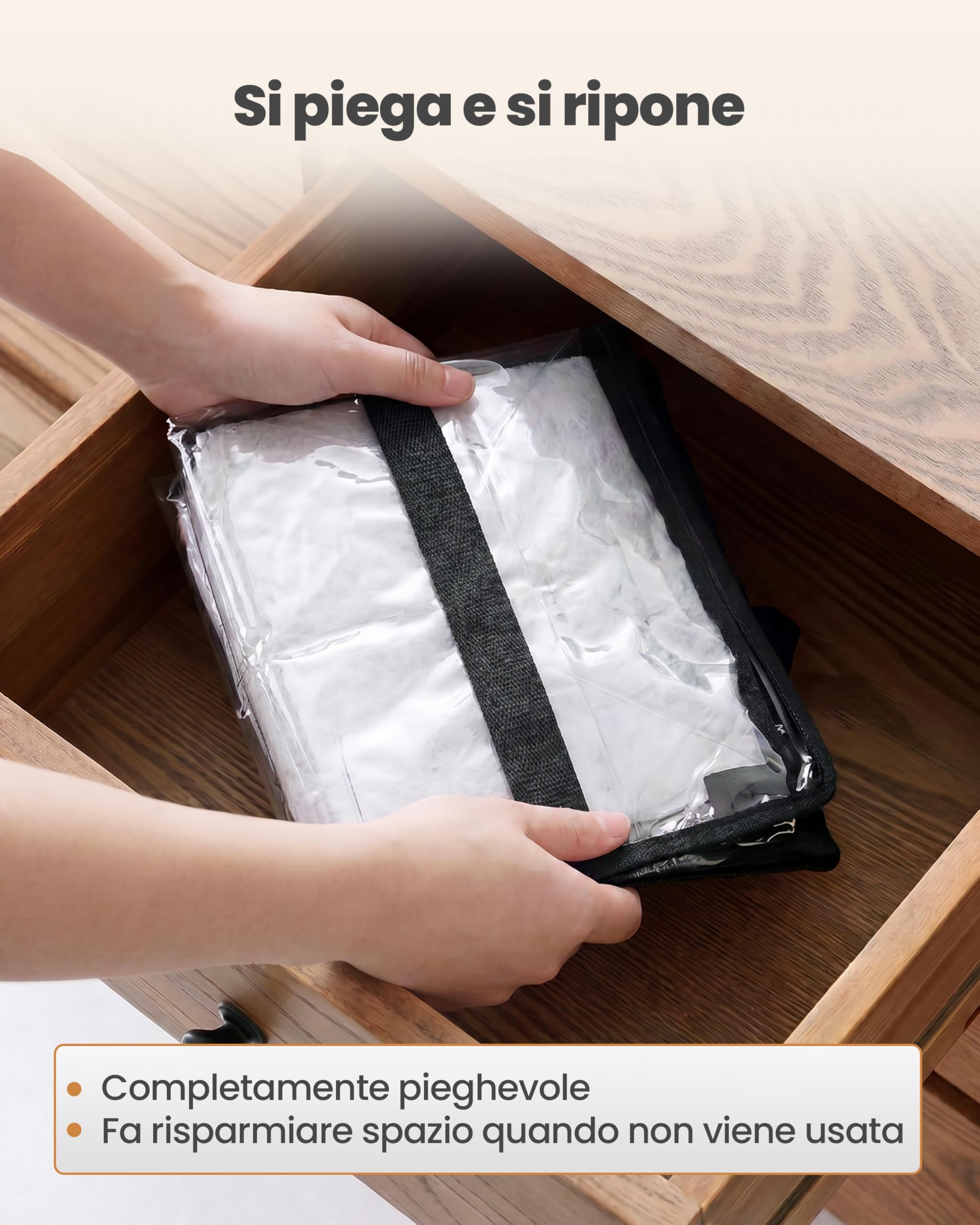 unycos - Scatole per Armadio x 5 Unità【90L】 Contenitori Sottoletto Trasparenti in PVC, Salvaspazio, Pieghevoli con Manici Rinforzati e Cerniera Bidirezionale per Maglioni, Cappotti (60 x 35 x 43 cm)