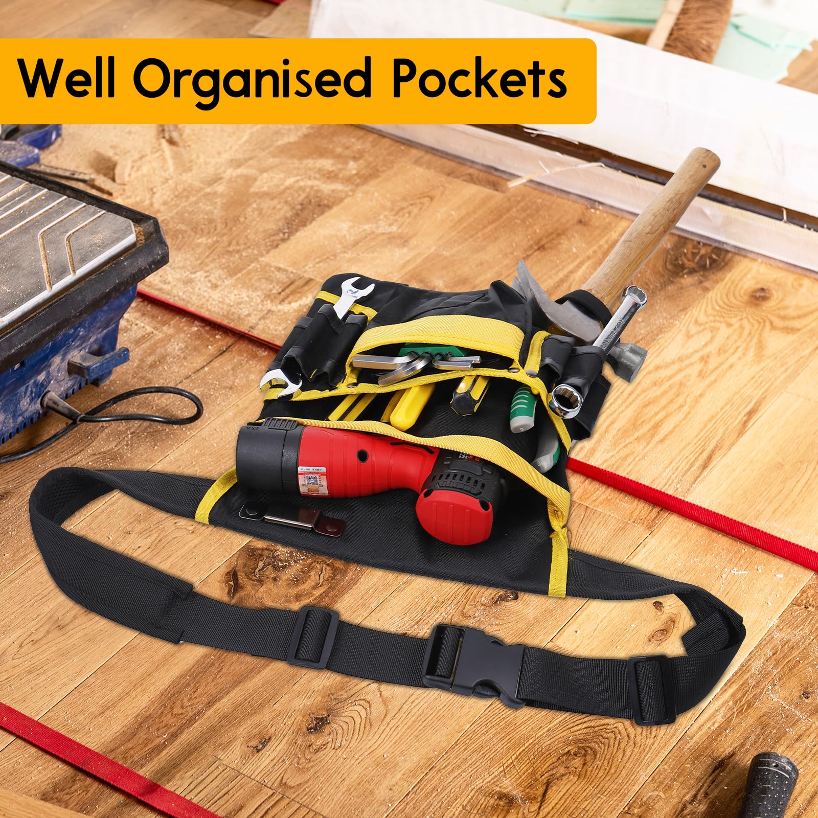 Zocipro Cintura Porta Attrezzi, Magnetiche Cintura Attrezzi da Uomo con 14 Tasche, Regolabili Staccabili Cintura Attrezzi Lavoro per Elettricista, Falegname, Edilizia