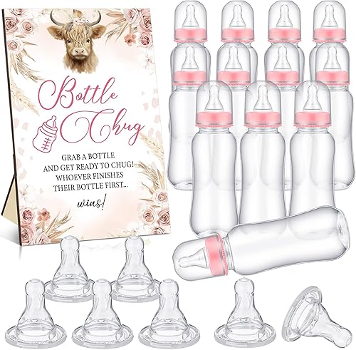 Vista 15 de TrelaCo Safari Cool Baby Shower Games Bottle Chug Sign Wooden Jungle Animals Set de regalo para revelación de género suministros de fiesta y 12 Verde