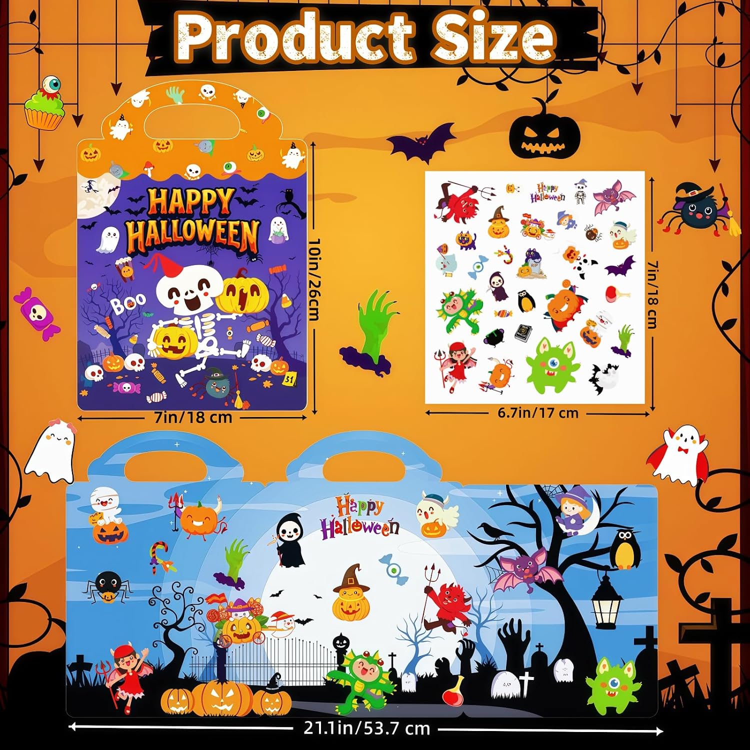 3 Pack Halloween Reusable Jelly Sticker Books for Toddlers, Travel Gifts image 2