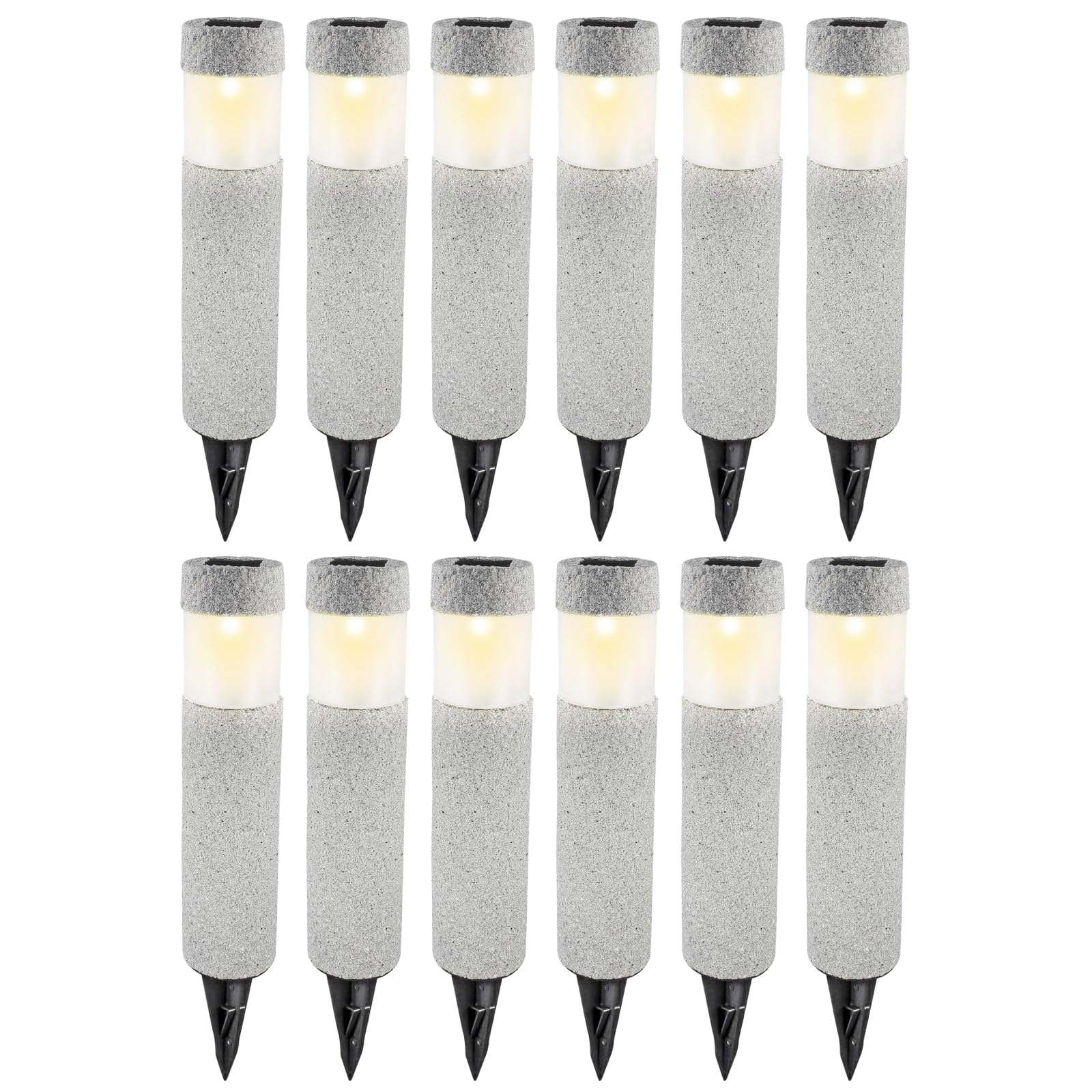 Eaxus Solarlichter onyX 12er-Set | LED Gartenleuchten mit Echtstein-Oberfläche | Wegeleuchten mit Erdspieß | Wetterfest | für Garten, Balkon & Terrasse | Grau