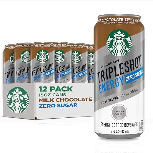 Starbucks Tripleshot Energy Extra Strength Espresso Coffee Beverage, Milk Chocolate, Zero Sugar, 225mg Caffeine, 15oz cans (12 Pack)