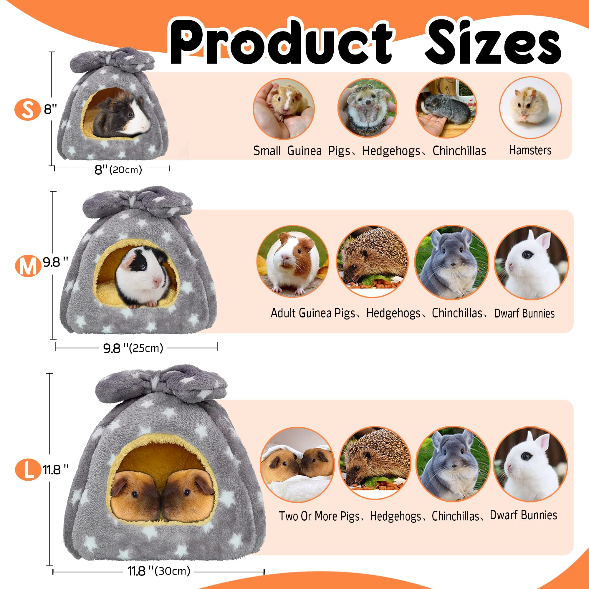 Cama de conejillo de indias, accesorios para la casa de conejillo de indias cama cálida para animales pequeños hámsters chinchillas conejos enanos erizos. M, estrellas de color gris claro.