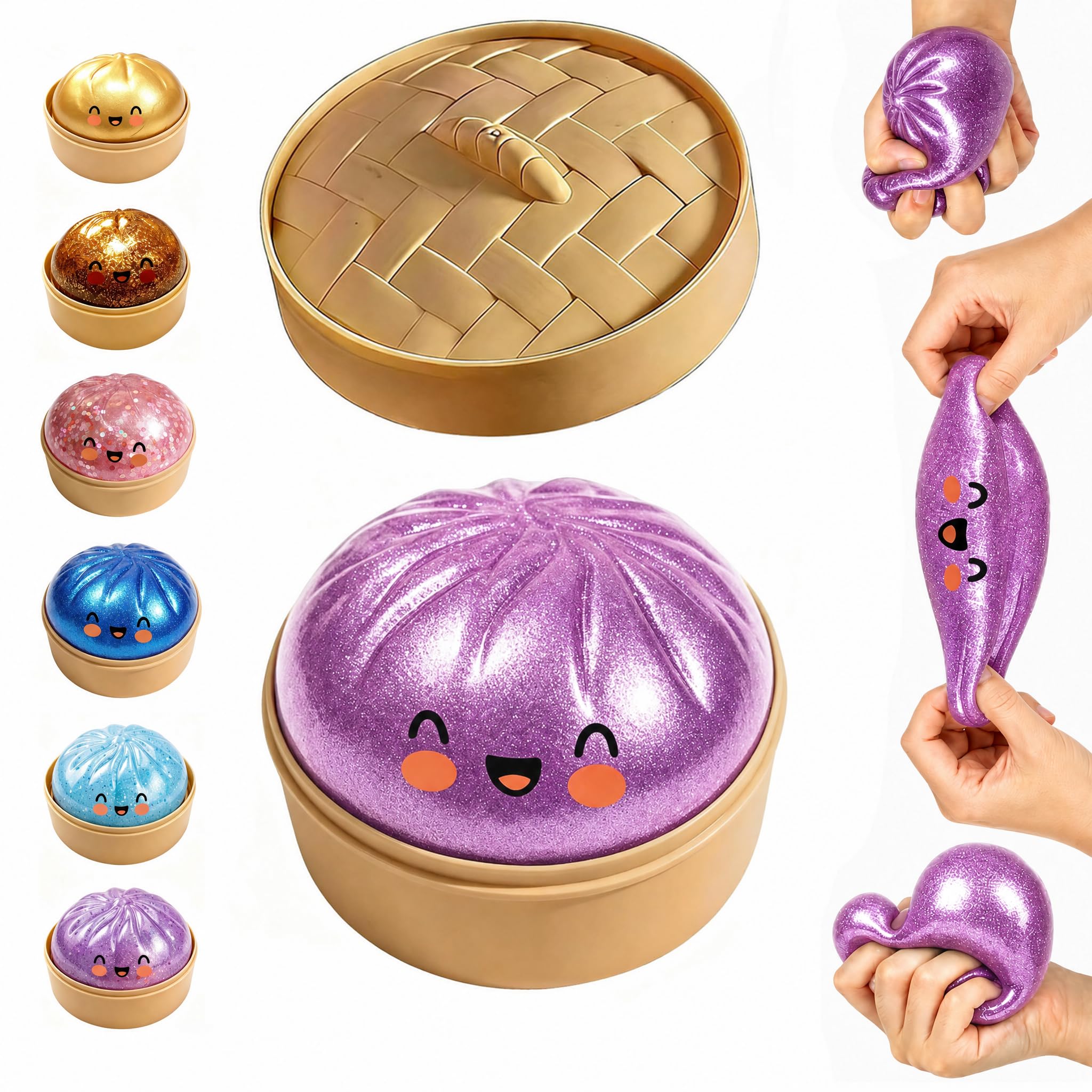 Giant Squishy Bao Dumpling Toy, Mystery Dumplings Squishies Fidget Toys, Glitter Squishys Sensory Toys Stress Balls for Kids Adults Autism Adhd, Bao Bun Squishies for Anxiety Relief