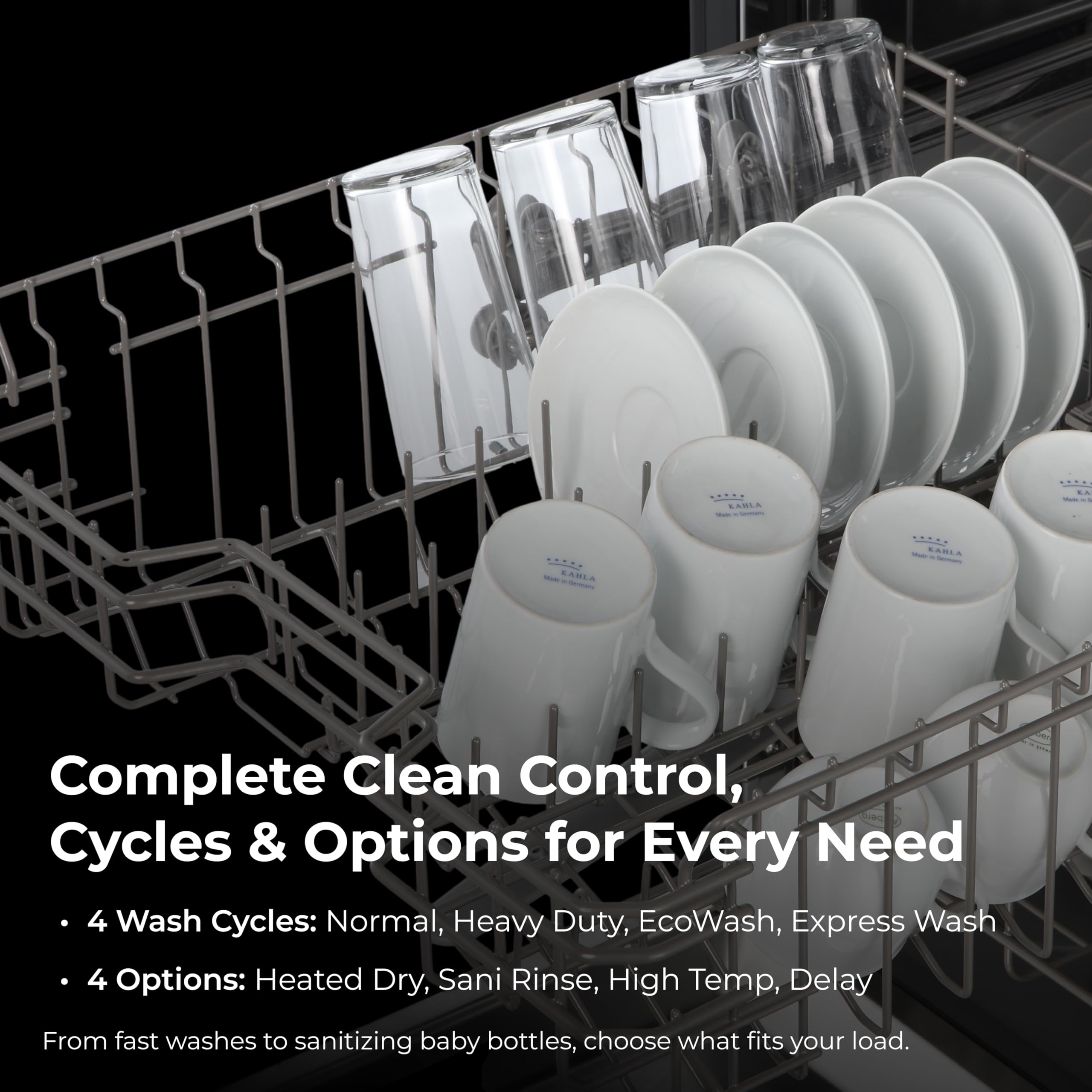 Kenmore 24" Premium Hybrid Tub Dishwasher - UltraWash, MoreSpace Adjustable Rack, High Temp & SmartWash - 12 Place Settings - 54 DBA - ENERGY STAR Certified - Black