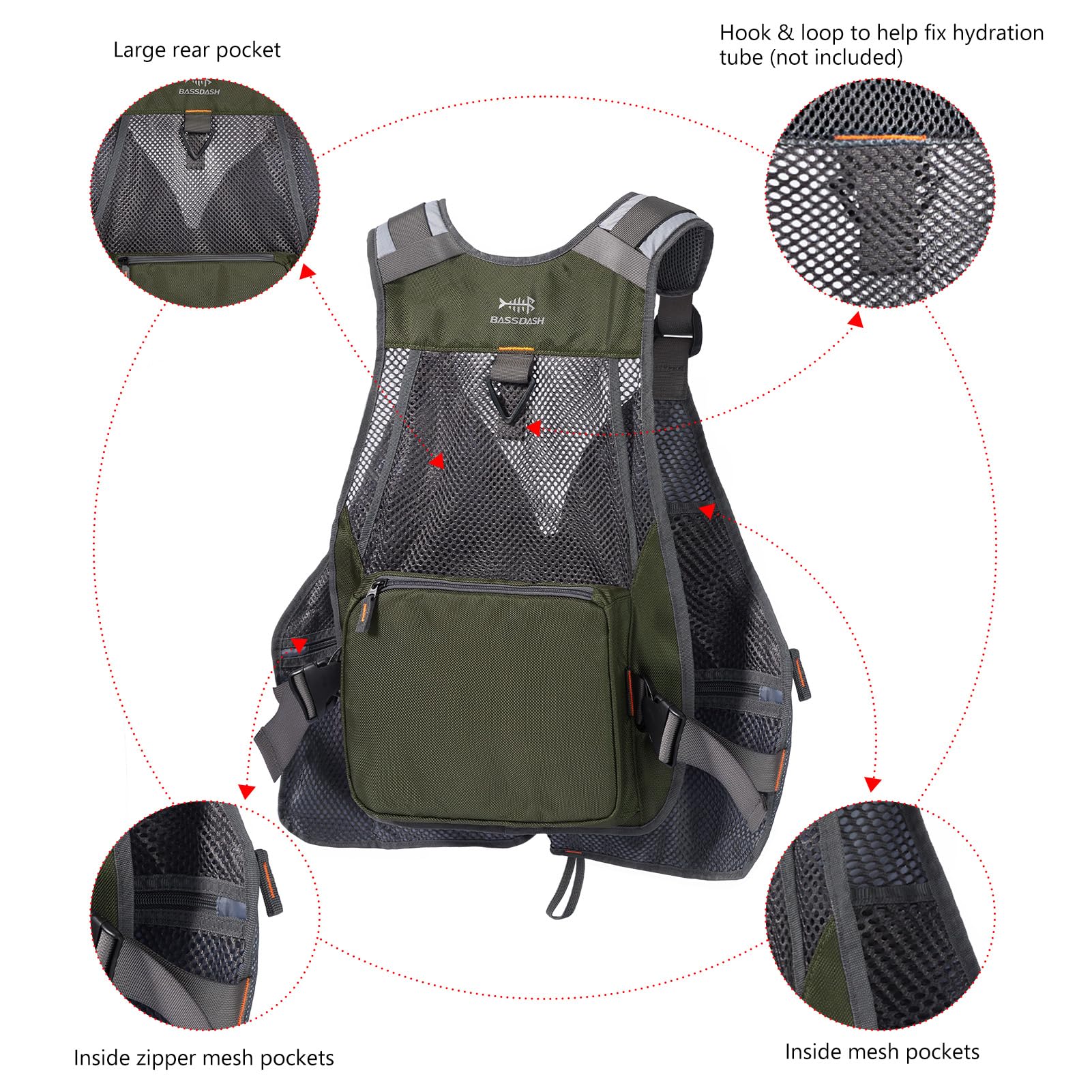 Bassdash - Gilet da pesca a mosca, multi tasca, regolabile, ideale come regalo per uomini e donne