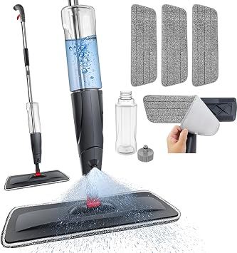 Microfiber Floor Spray Mop for Cleaning Floors - 123cm Height 360  Swivel Head Wet & Dry Mop Flat Cleaning Tool with Large 700ML Tank & 3 Washable Pads for Mopping Dust Hard Wood, Laminate, Tile