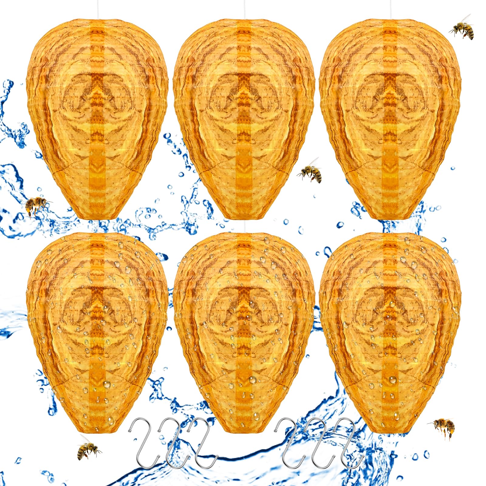6 nidos de avispas falsos, nido de avispas falsas, cebo para nido de avispas, nido de avispas resistente a la intemperie, nido de avispas artificiales con ganchos para casa, jardín y exteriores