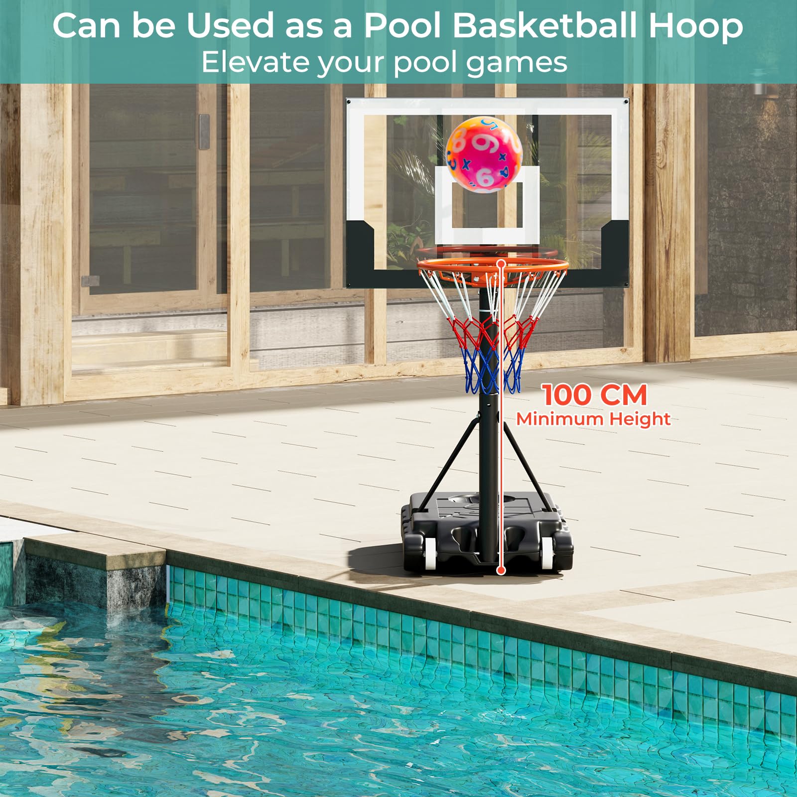 LIFEZEAL Kinder Basketballkorb Outdoor, Basketballständer mit verstellbar Höhen von 100cm bis 212 cm, Tragbare Korbanlage auf Rollständer