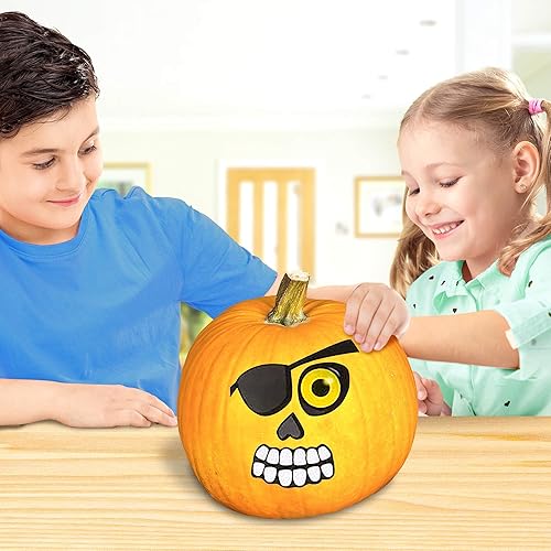 Miniatura 4 de ArtCreativity Calcomanías decorativas de calabaza de Halloween, 24 hojas grandes, kit de decoración de Jack-o-Lantern, 52 calcomanías faciales en