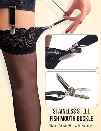 Lace Garter Belts for Thigh Highs Plus Size Suspender Belt Garter Belt Set Sexy Garters Lingerie with 6 Strap Slip