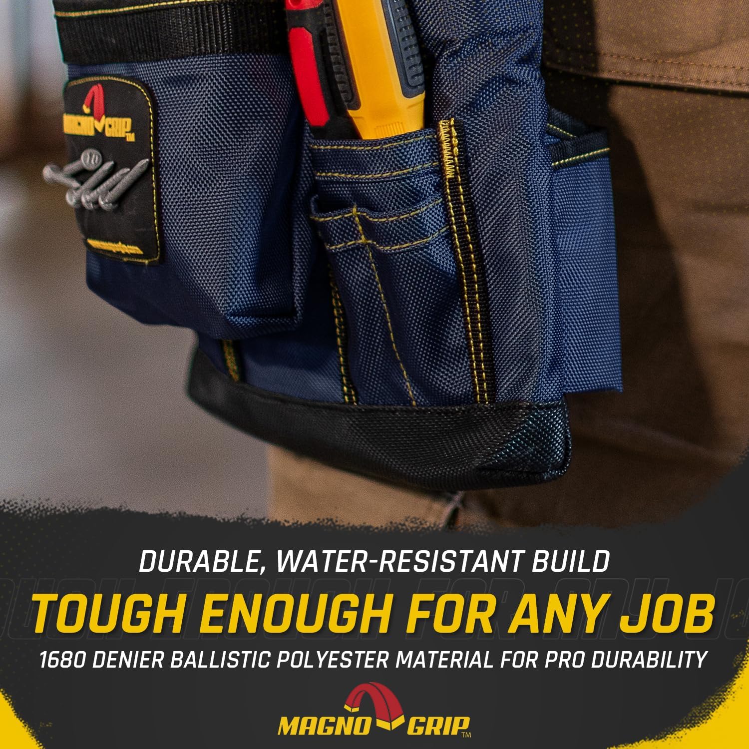 MagnoGrip 11-Pocket Magnetic Carpenter Tool Belt - Durable 1680D Ballistic Polyester with Reinforced Rivets, Adjustable Work Apron with Magnetic Pockets for Tools, Fasteners & Accessories - Blue
