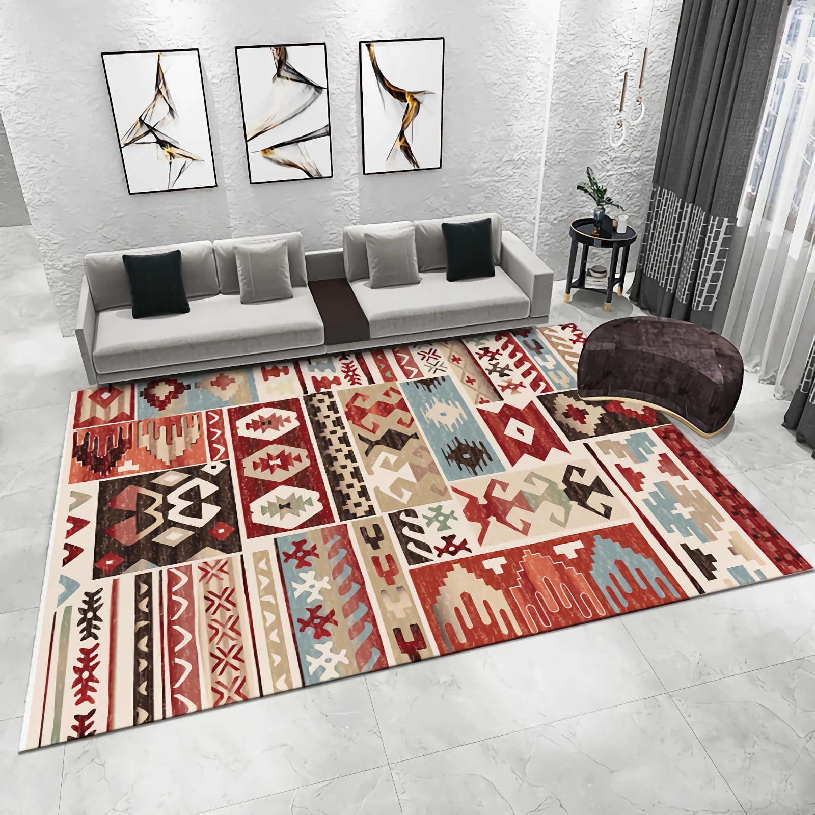 Accessoires de chambre 200x300 cm bleu et marron géométrique rétro pour maison